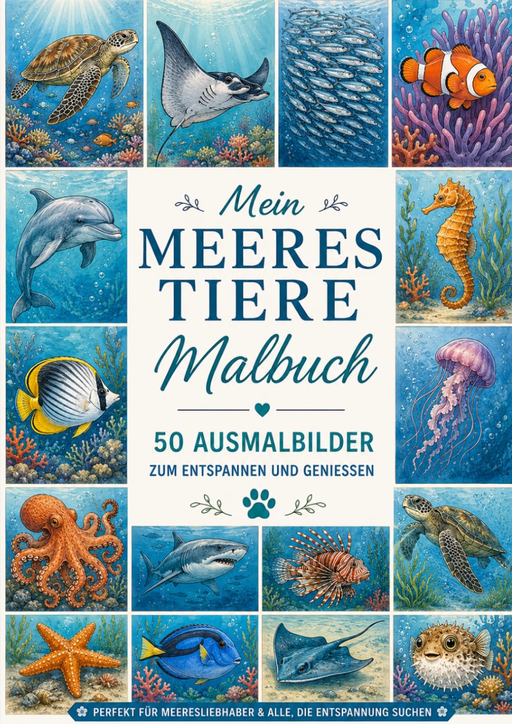 Mein Meerestiere Malbuch: 50 Ausmalbilder zum Entspannen und Genießen (Meine Tiermalbücher)