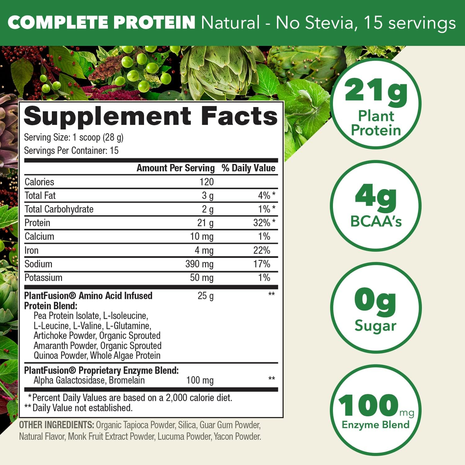 PlantFusion Complete Vegan Protein Powder - Plant Based Protein Powder With BCAAs, Digestive Enzymes and Pea Protein - Keto, Gluten Free, Non-Dairy, No Sugar, Non-GMO - Natural-No Stevia 0.93 lb