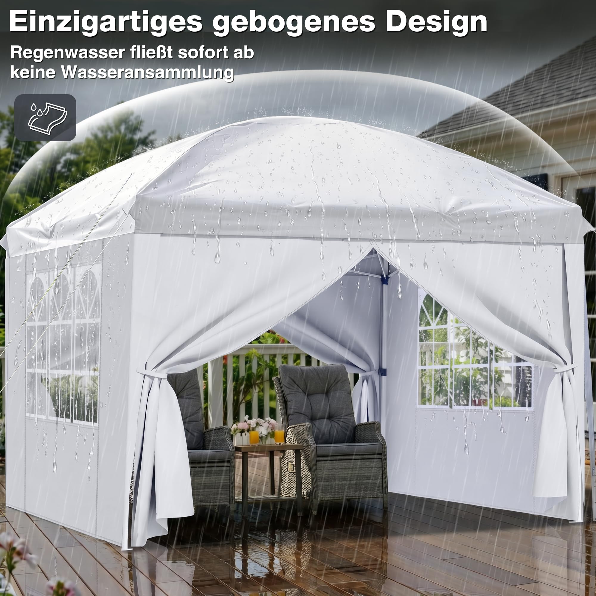 Pavillon 3x3 Faltbar mit Seitenwänden, Faltpavillon Wasserdicht | Pop up Pavillon Stabil Winterfest, Partyzelt mit 4 Gewichte Höheverstellbar, UV Schutz, für Camping Party Garten, Weiß