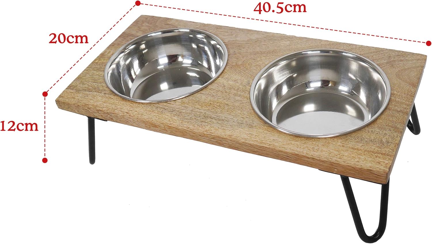Rosewood Raised Dog Bowl for Medium and Large Dogs with a Sturdy Elevated Stand and Two Stainless Steel Water and Food Bowls, Wood, Large