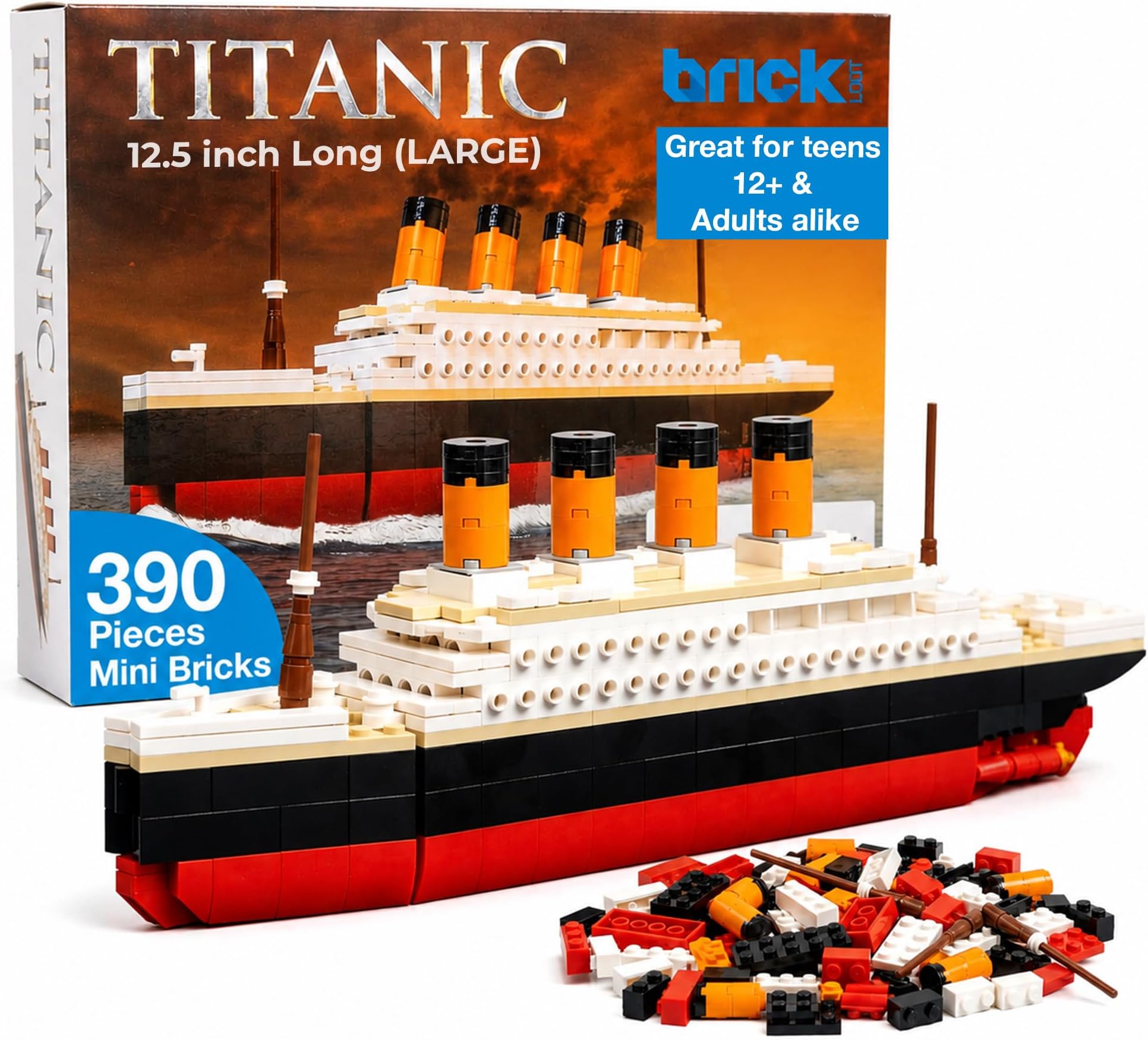 Brick Loot Titanic Building Set – 390-Piece LEGO Compatible Ship Model Kit for Adults & Kids, DIY Mini Bricks 3D Puzzle STEM Toy, Collectible Display, Gift for Ship Lovers (Large)