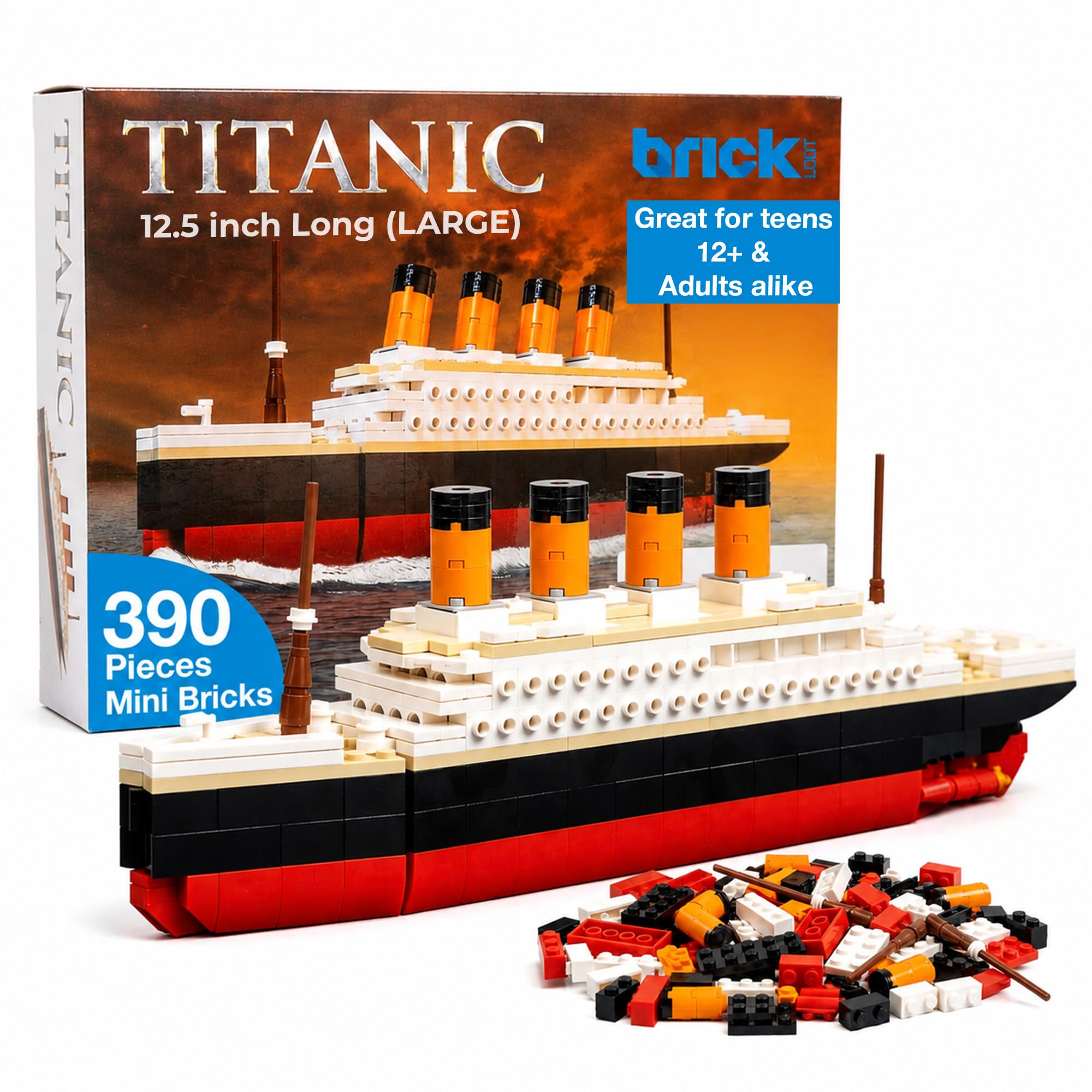 Brick Loot Titanic Building Set – 390-Piece LEGO Compatible Ship Model Kit for Adults & Kids, DIY Mini Bricks 3D Puzzle STEM Toy, Collectible Display,