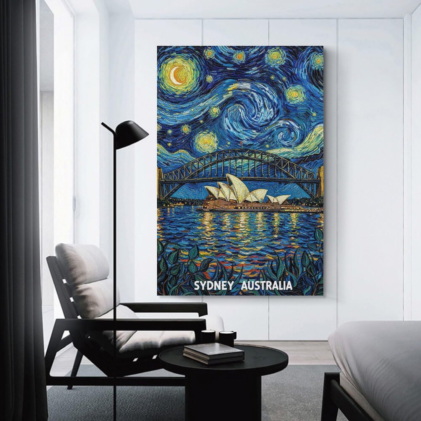 Junmoney Sydney Starry Night Painting Decorative Canvas Print 24x36inch(60x90cm), for Corridors, Hallways Or Apartment Entries, Decorative Wall Art for Narrow Spaces
