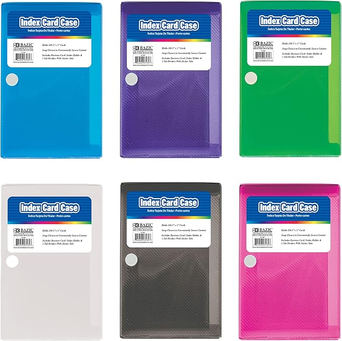 BAZIC Index Card Case w/ 5 Tab Divider 3"x5", Snap Closure