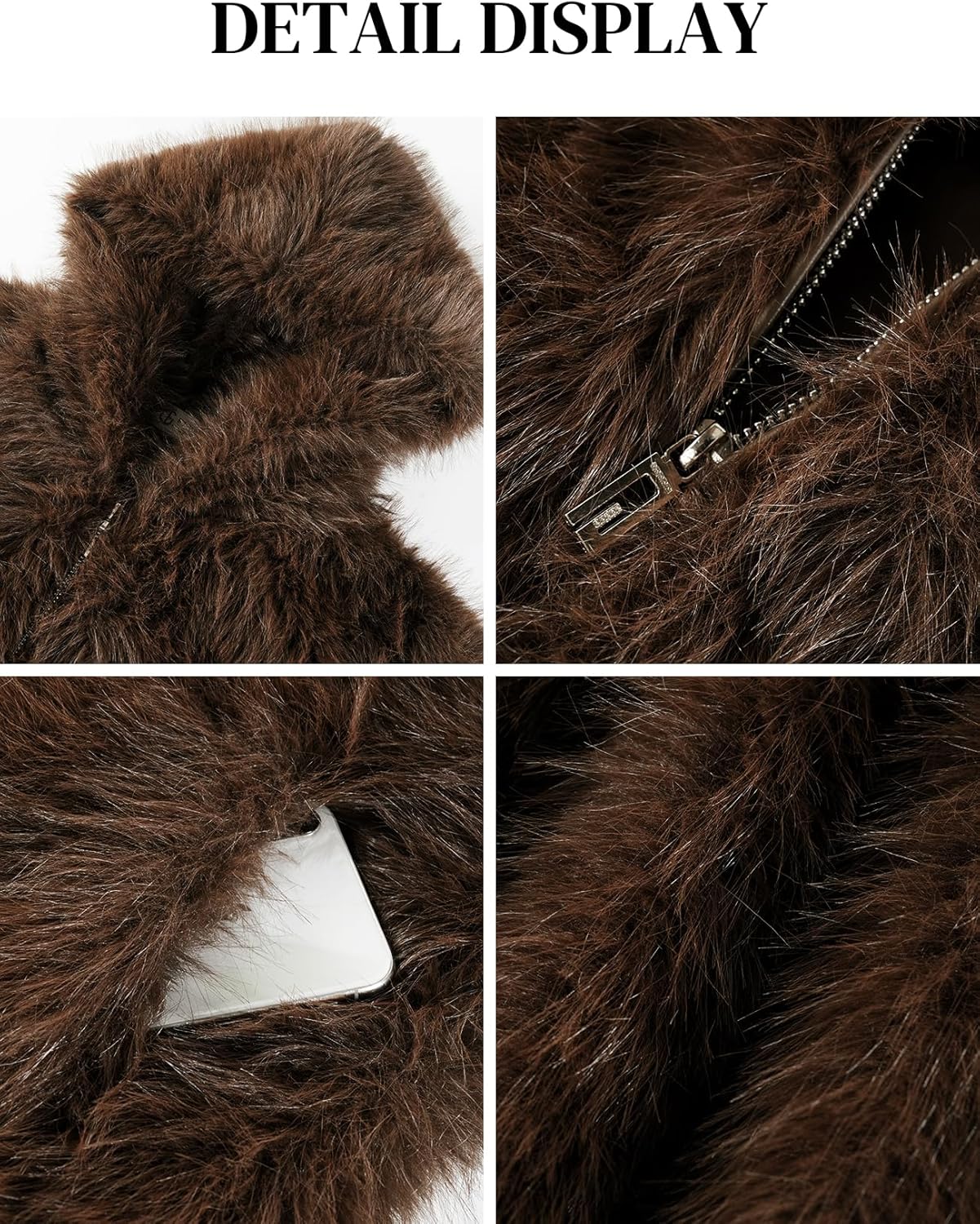 Flygo Womens Faux Fur Coat Cropped Fluffy Hooded Winter Jackets Zip Up Open Front Fuzzy Short Shaggy Warm Coats with Pockets - Image 6