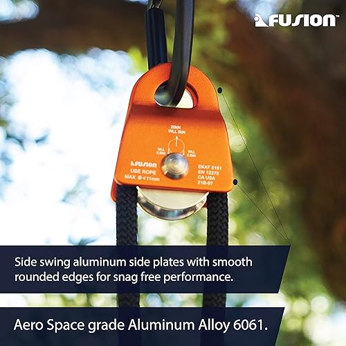 Miniatura 3 de Fusion Climb Ekat Micro Polea de oscilación lateral de aluminio, tirolesa para patio trasero, carretilla Naranja,Negro