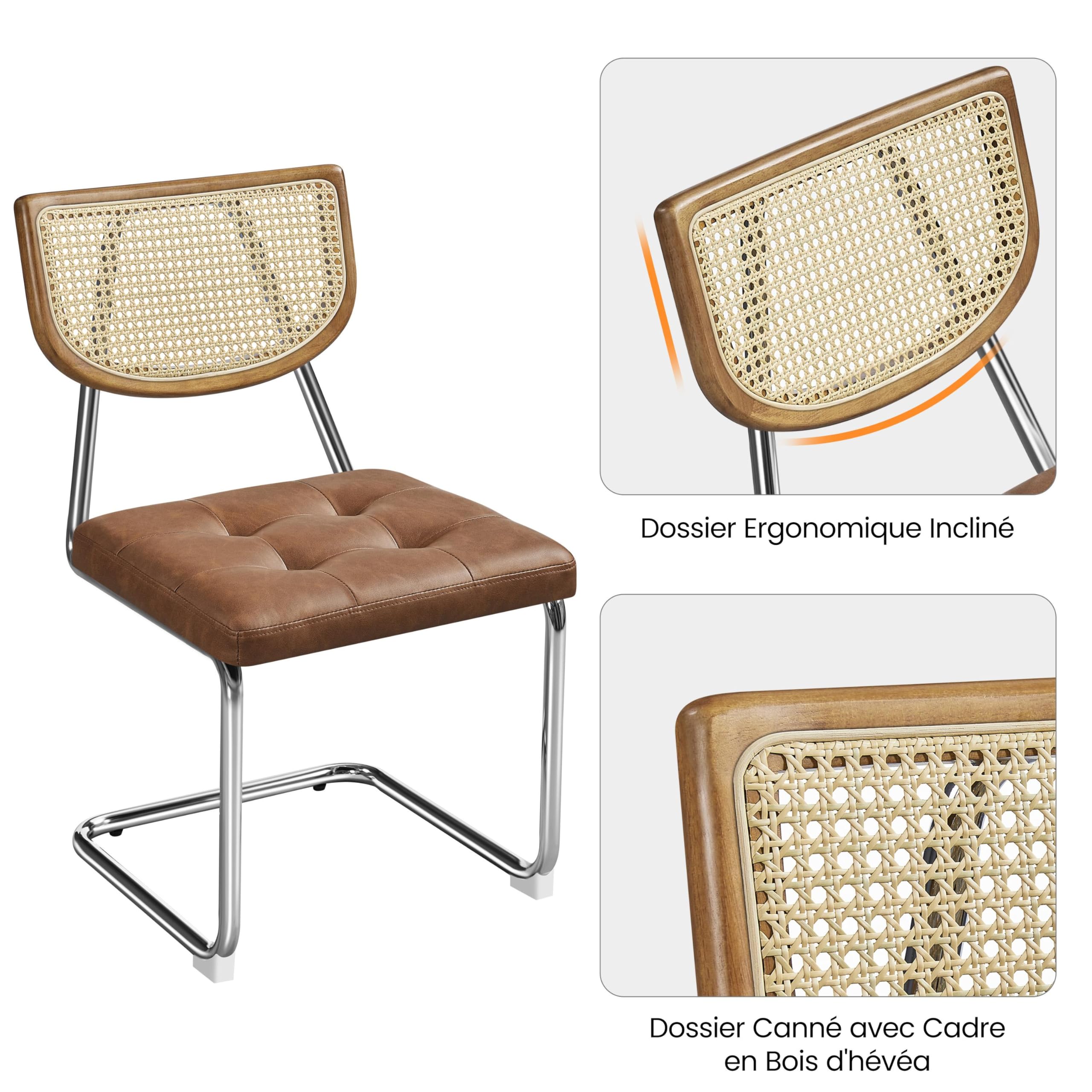Yaheetech Lot 2 Chaises Cantilever Rotin Tissé Salle à Manger Brun Rustique | Chaise en rotin avec assise confortable, structure métal robuste, idéale pour cuisine ou salon, facile à monter et entretenir