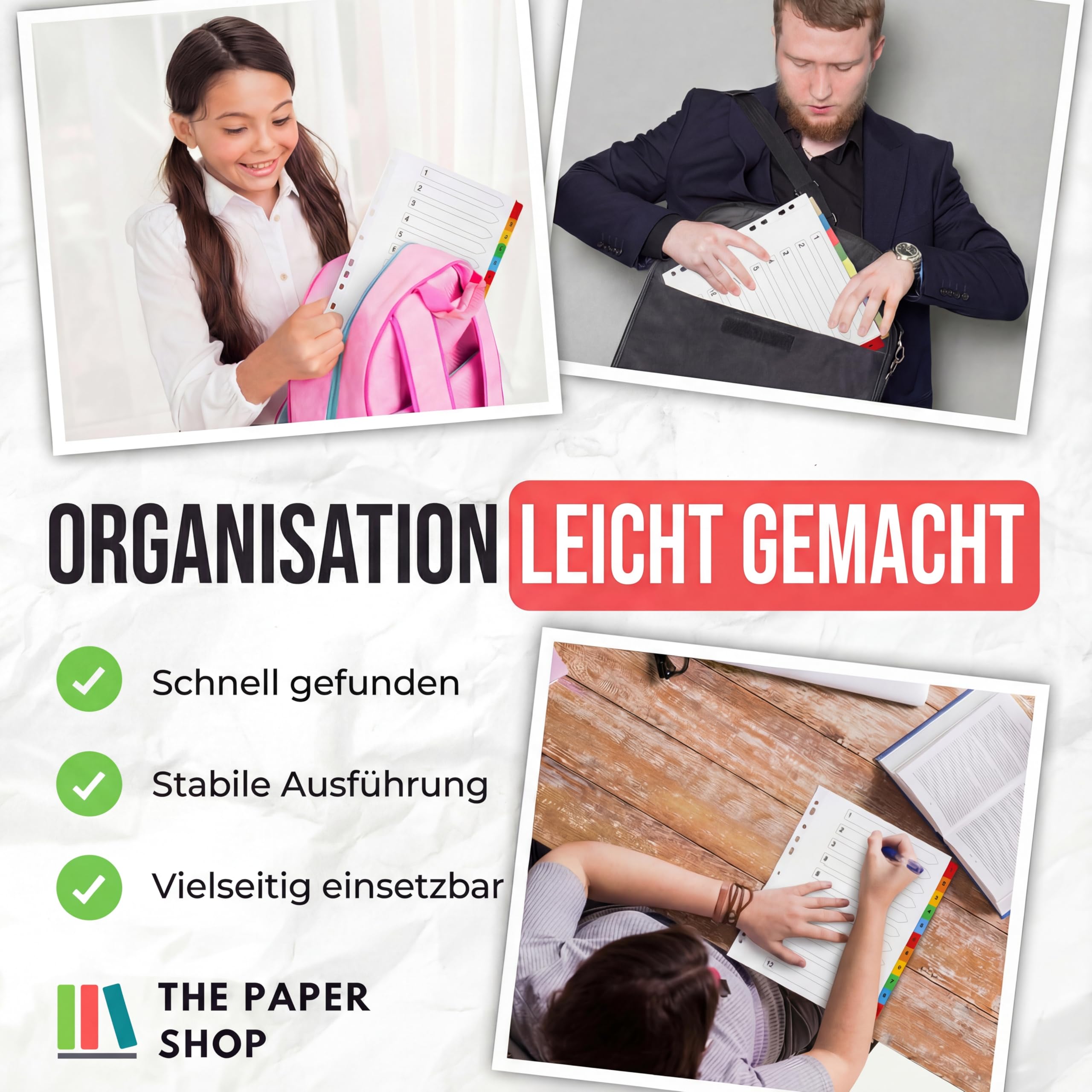 The Paper Shop Register für Ordner A4+ Extra Breit - 12-teilig Nummeriert (10 Pack) | Trennstreifen & Unterteiler für Ringordner | Extra Breite Trennblätter Großpack - 120 Stück