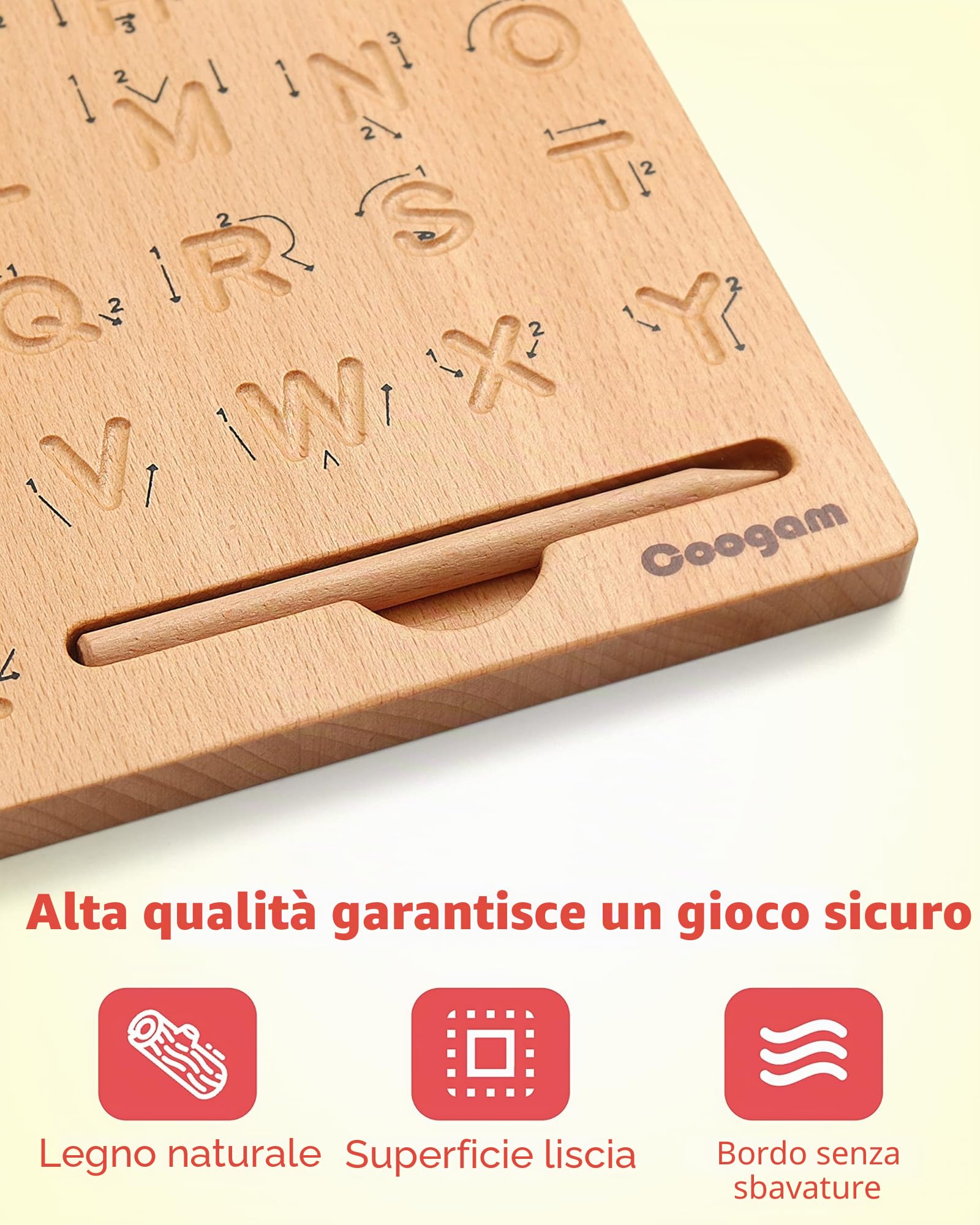Coogam Lettere in Legno Tracing Board Double-Sided, Alfabeto 123 Numeri Cognizione Montessori Apprendimento precoce STEM Giocattolo prescolare Regalo per Bambini di 3 4 5 Anni