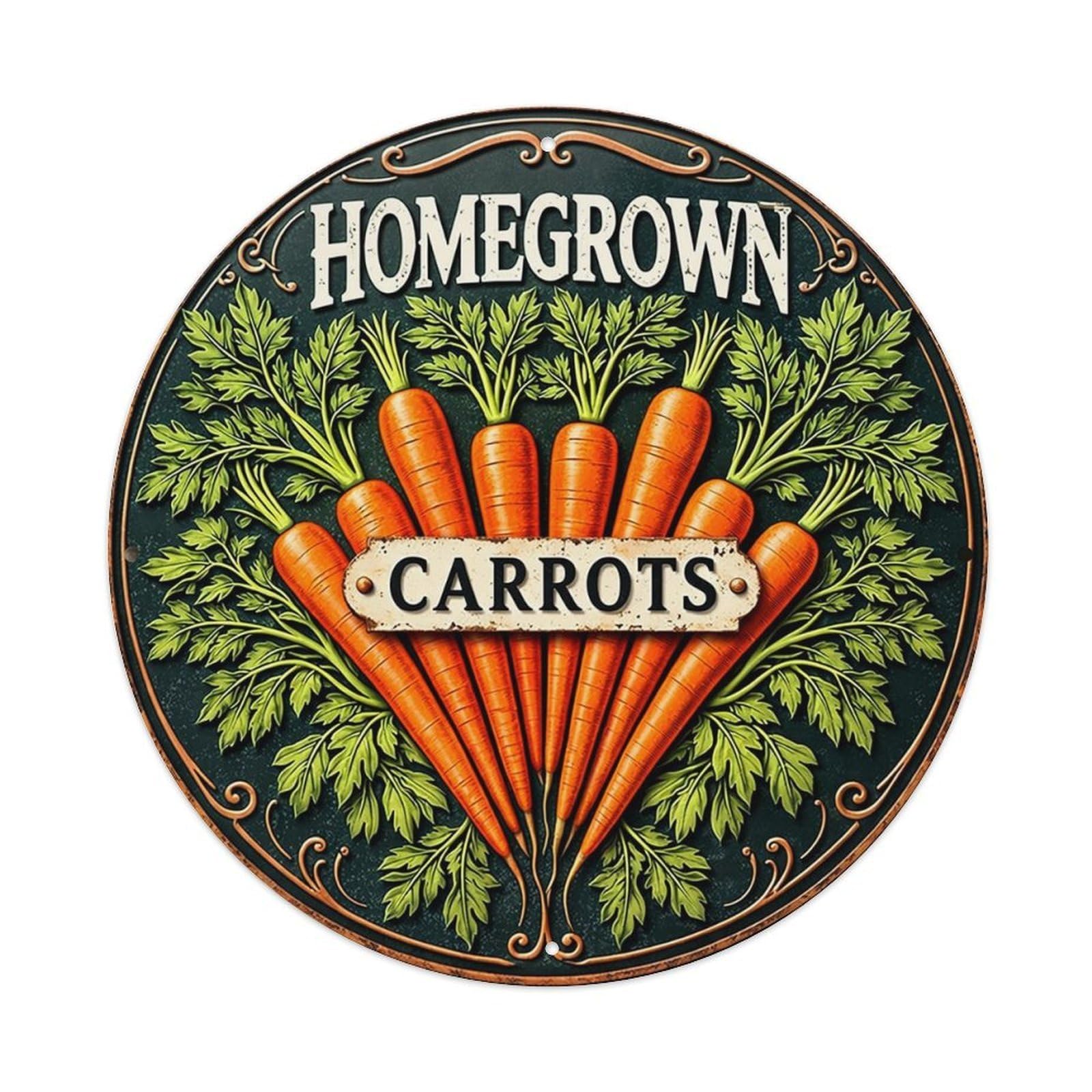 Homegrown Carrots Vintage Label Design Vintage Round Tin Sign Retro Metal Wall Decor Metal Poster, Home Bar Garage Cafe Wall Art Decoration 8x8Inches