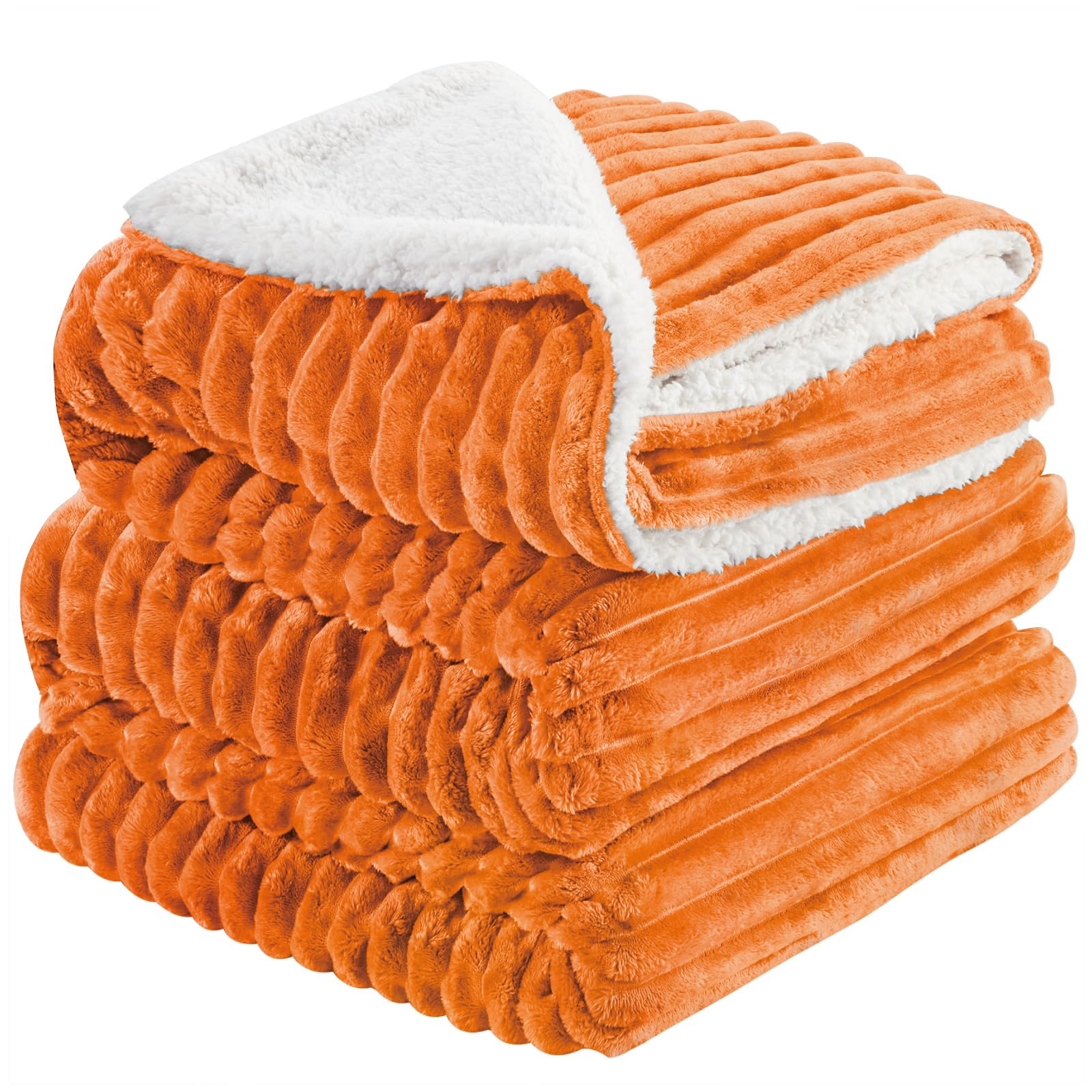 INFIIXSO Sherpa Fleece Queen Size Blanket - Super Soft & Warm Striped Fleece, Cozy Plush Fluffy Large Bed Blanket All Season Use (Burnt Orange, 90x90 Inches)