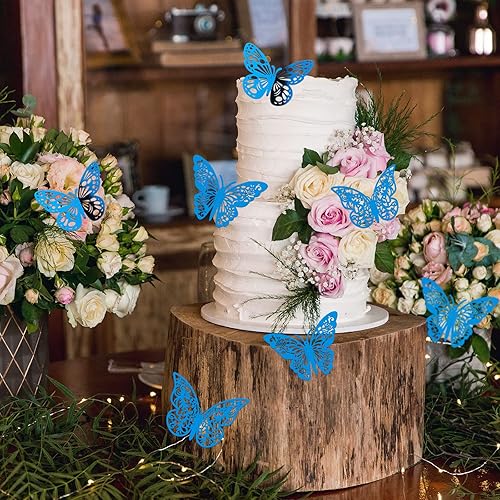 Miniatura 3 de Decoración de pared de mariposa 3D, 72 piezas, 3 estilos, 3 tamaños, mariposas azules para fiestas, cumpleaños, decoraciones de pasteles,