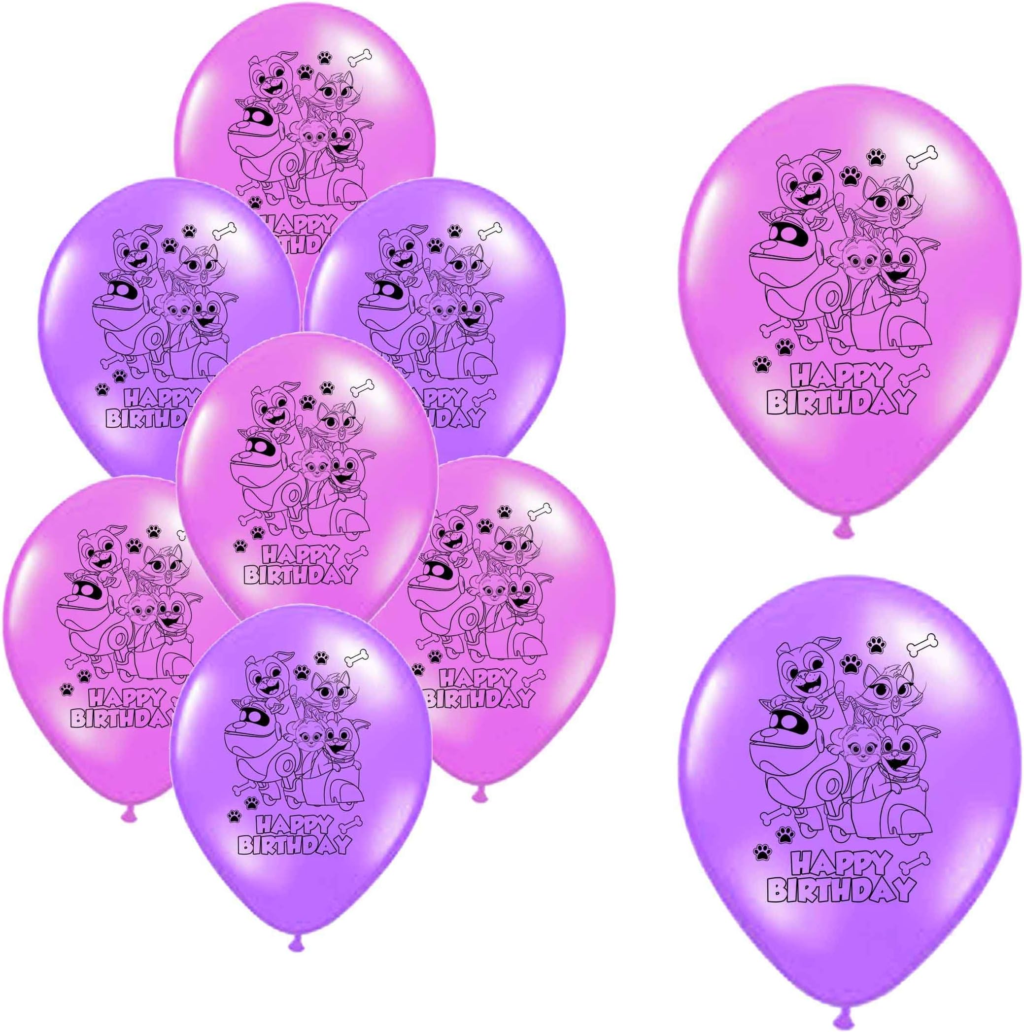 Puppy Dog Pals Happy Birthday Latex Balloons - size 11in - 12Pack pink/purple