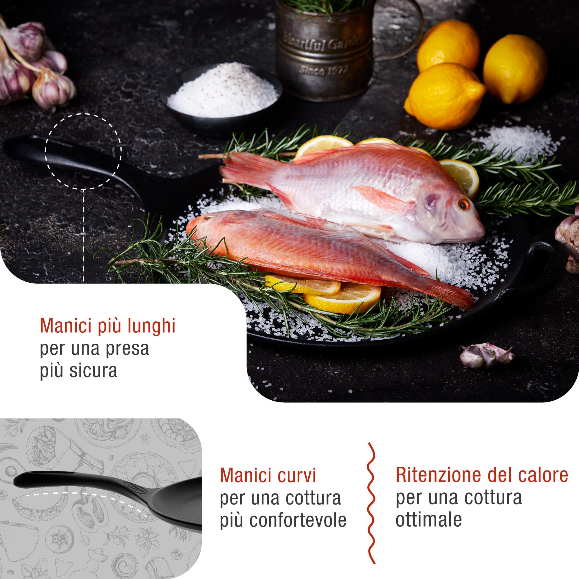 VICTORIA Padella per Grigliare Ghisa Smaltata Induzione Comal per Pizza 30cm, Omeletts, per Fuoco, Barbecue, Forno, Vetroceramica, Gas, Cast Iron Skillet Priva di Sostanze Tossiche e senza PTFE