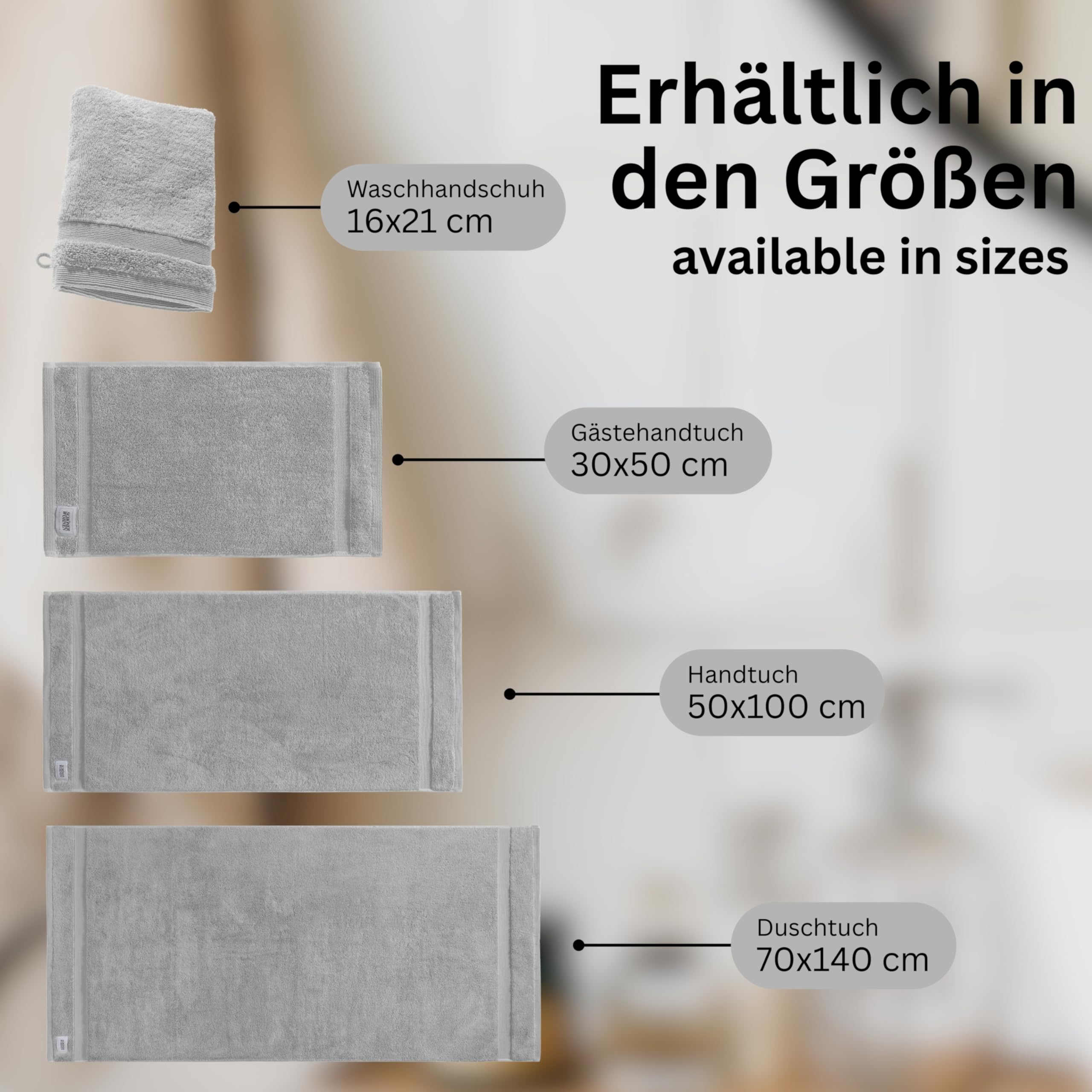 Schöner Wohnen, set di 6 guanti da bagno in spugna di alta qualità, 16 x 21 cm, assorbenti 500 g/m², di lusso grigio, 100% cotone, soffici per il corpo dei bambini, set di asciugamani combinabili