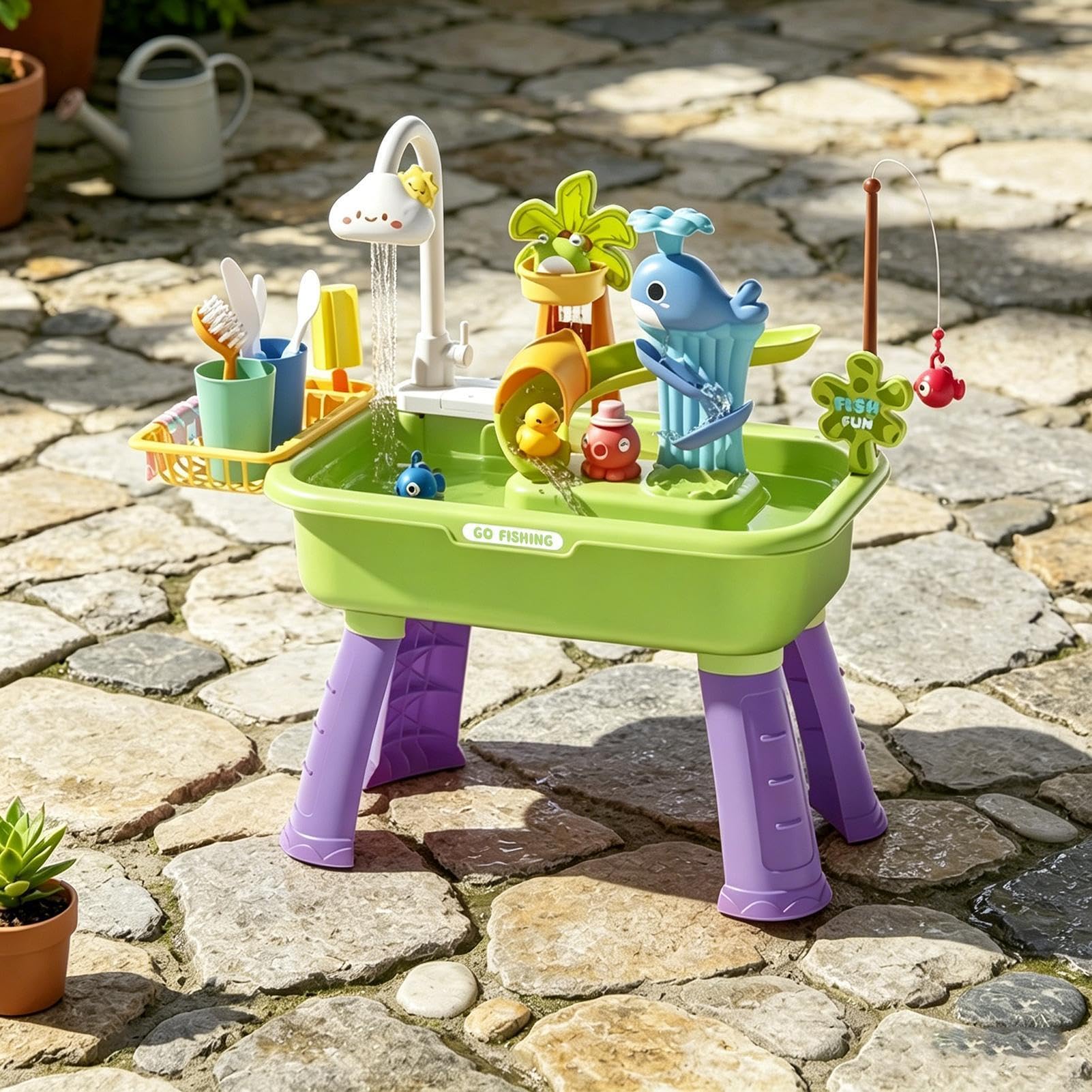 Table de jeu à eau, table d'eau électrique pour , extérieur et intérieur, jouet d'eau en plastique avec bac à sable, jouet pour tout-petits filles