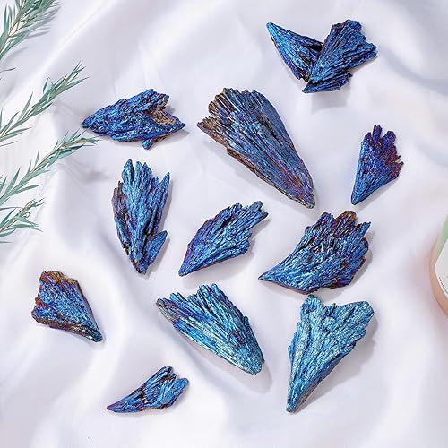 Miniatura 4 de Natural Healing Black Tourmaline Raw Stone 2PCS Electroplate Blue Flame Irregular Forma de Pluma Protección Purificación Meditación Eliminación