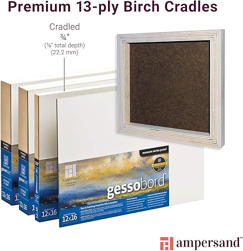 Miniatura 6 de Ampersand Art Supply Panel de pintura de madera de Gesso Serie de museos Gessobord, 16 "x 20", 34" Perfil acunado