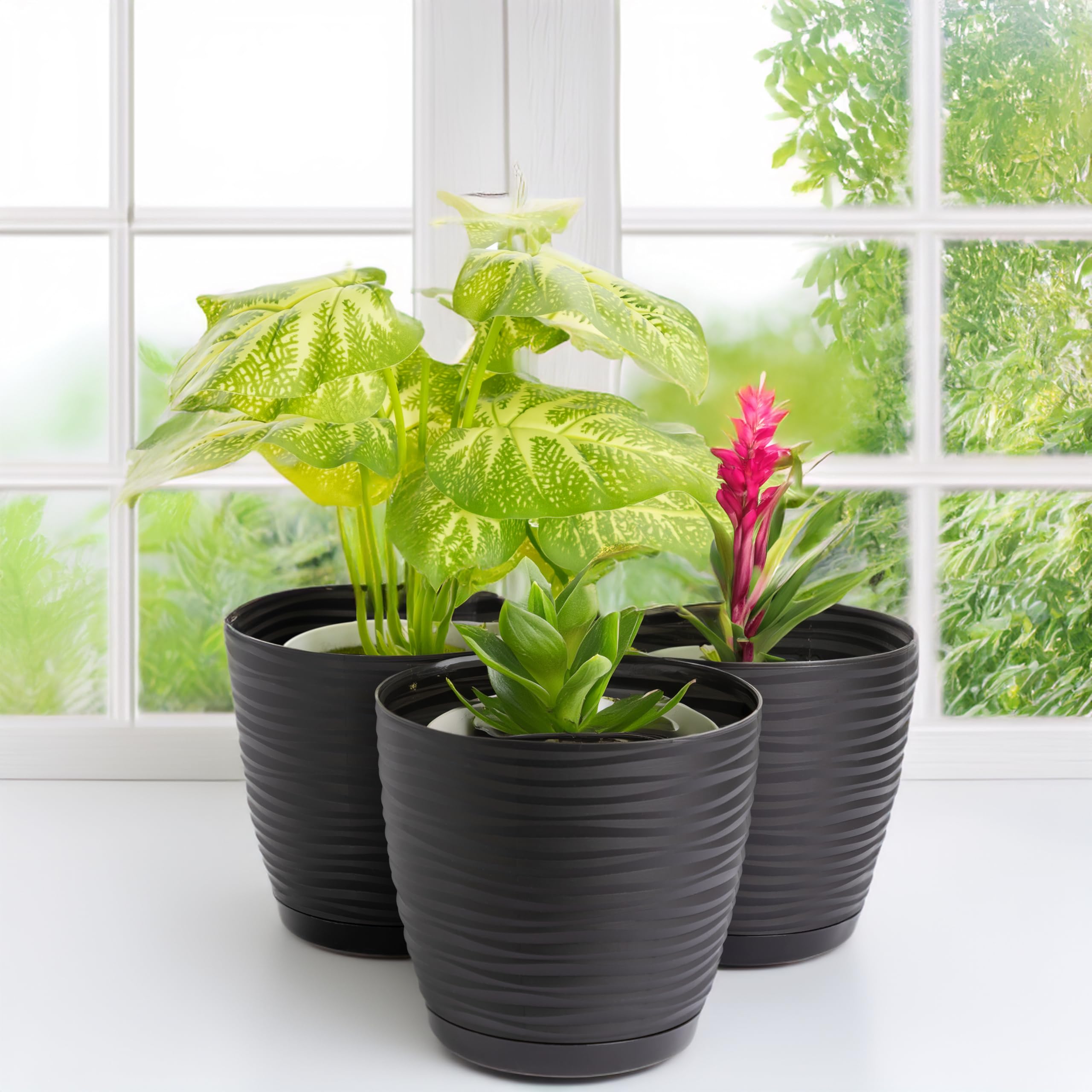 Home Garden Ornaments Wave Plant Pots Indoor, Indoor Plant Pot with 3D Effect, Drainage Holes, and Integrated Saucer - Image 2