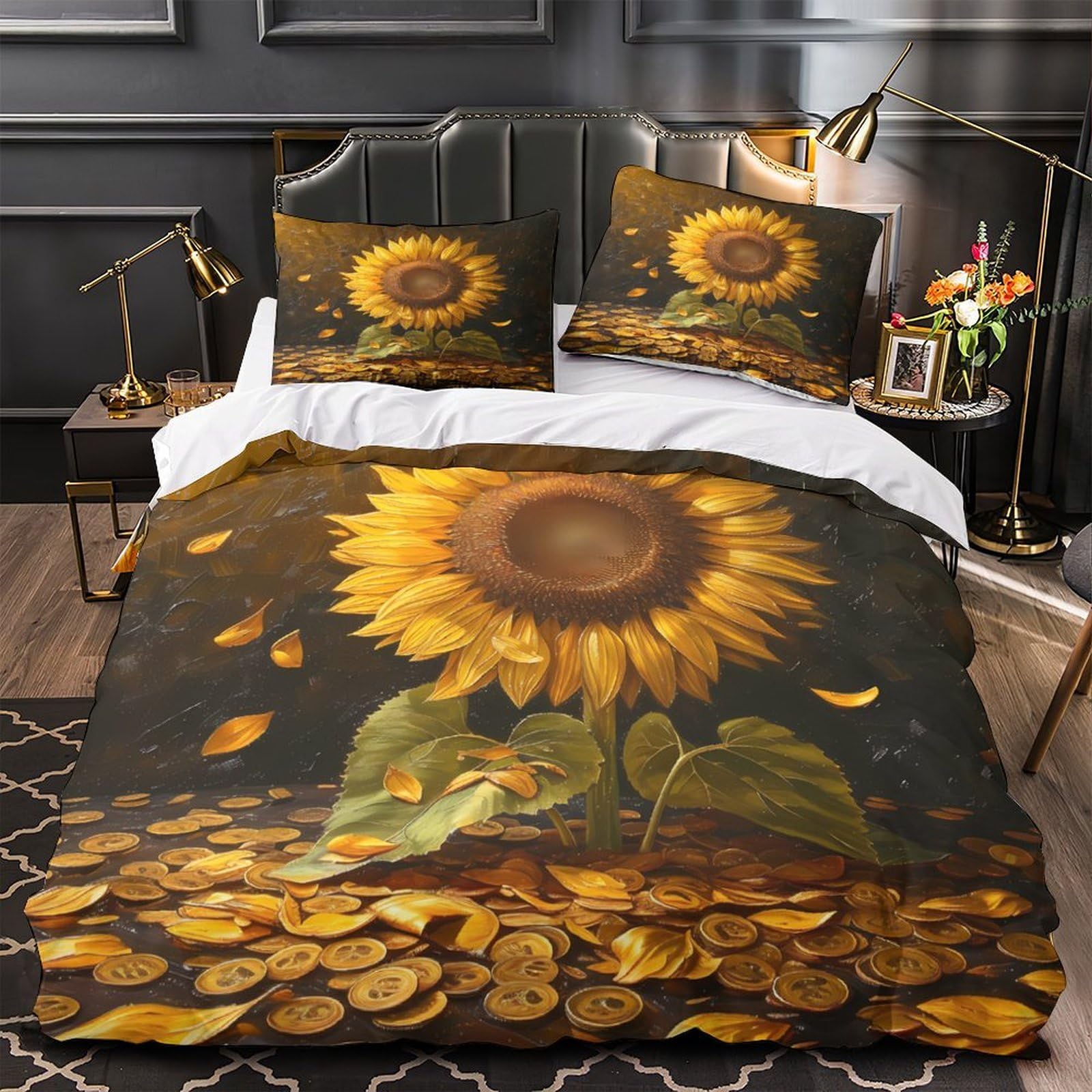 Parure de lit tournesol 3D en microfibre 135x200 pour chambre ado
