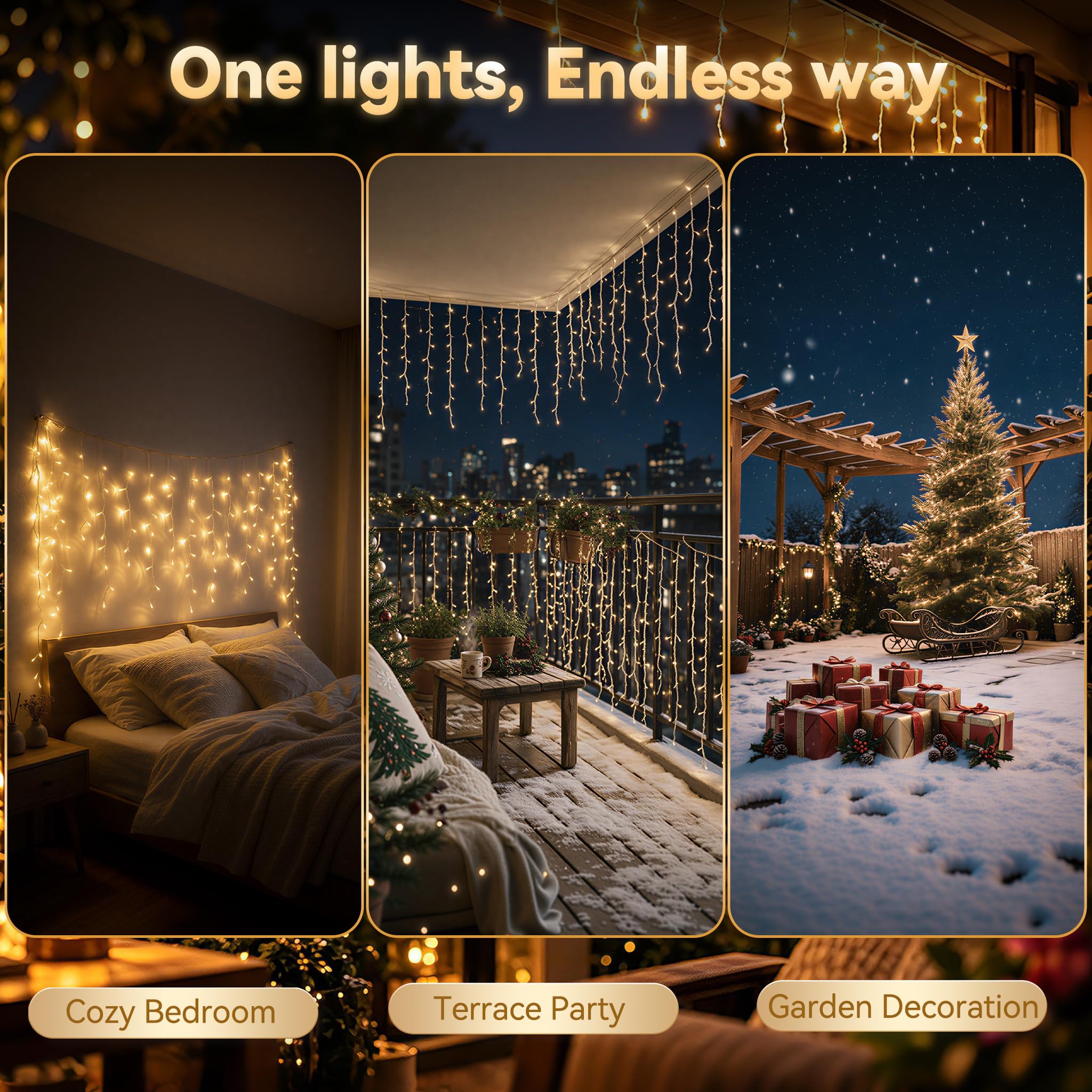 Łańcuch świetlny LED z 8 trybami i pamięcią, IP44, 30 m, 1200 diod LED