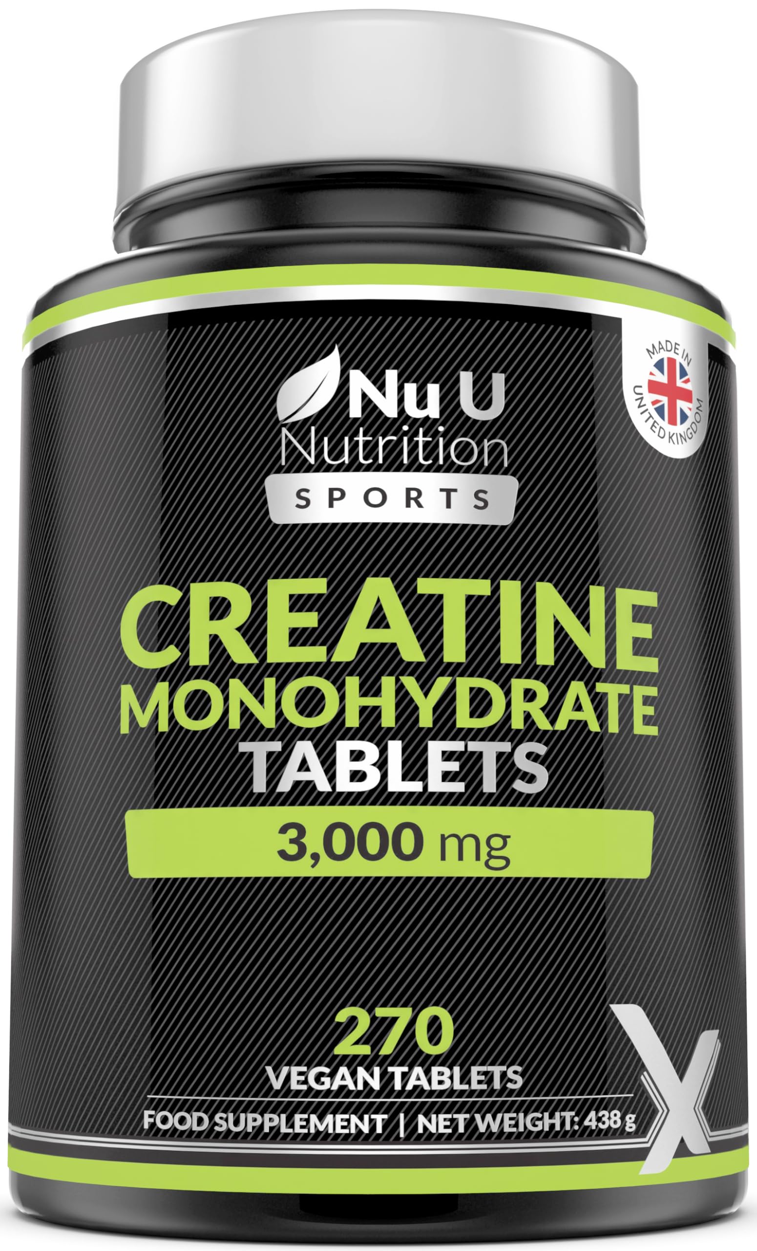 Nu U Nutrition - Creatine Monohydrate Tablets 3000mg - 270 Vegan Tablets - 3 Month Supply - Pre Workout Supplement for Men & Women - Powder & Capsules Alternative - Made in The UK