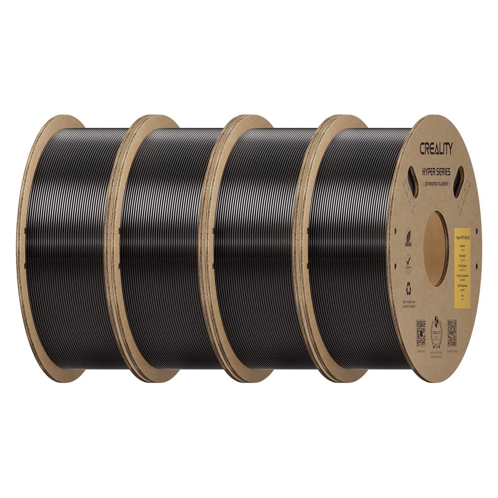 Creality Hyper PETG Filament 1.75mm, Black, 4-Pack, 4KG