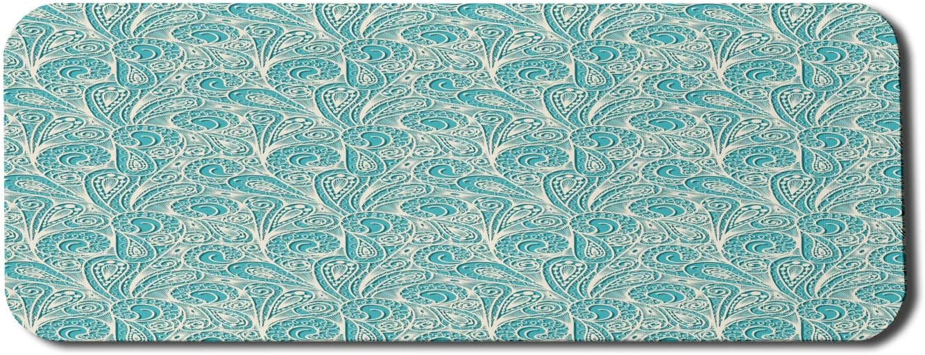 Ambesonne Teal Computer Mouse Pad, Classical Lace Style Pattern with Romantic Feminine Elements Inspired Artwork Print, Rectangle Non-Slip Rubber Mousepad Large, 31 x 12 Gaming Size, Teal Beige