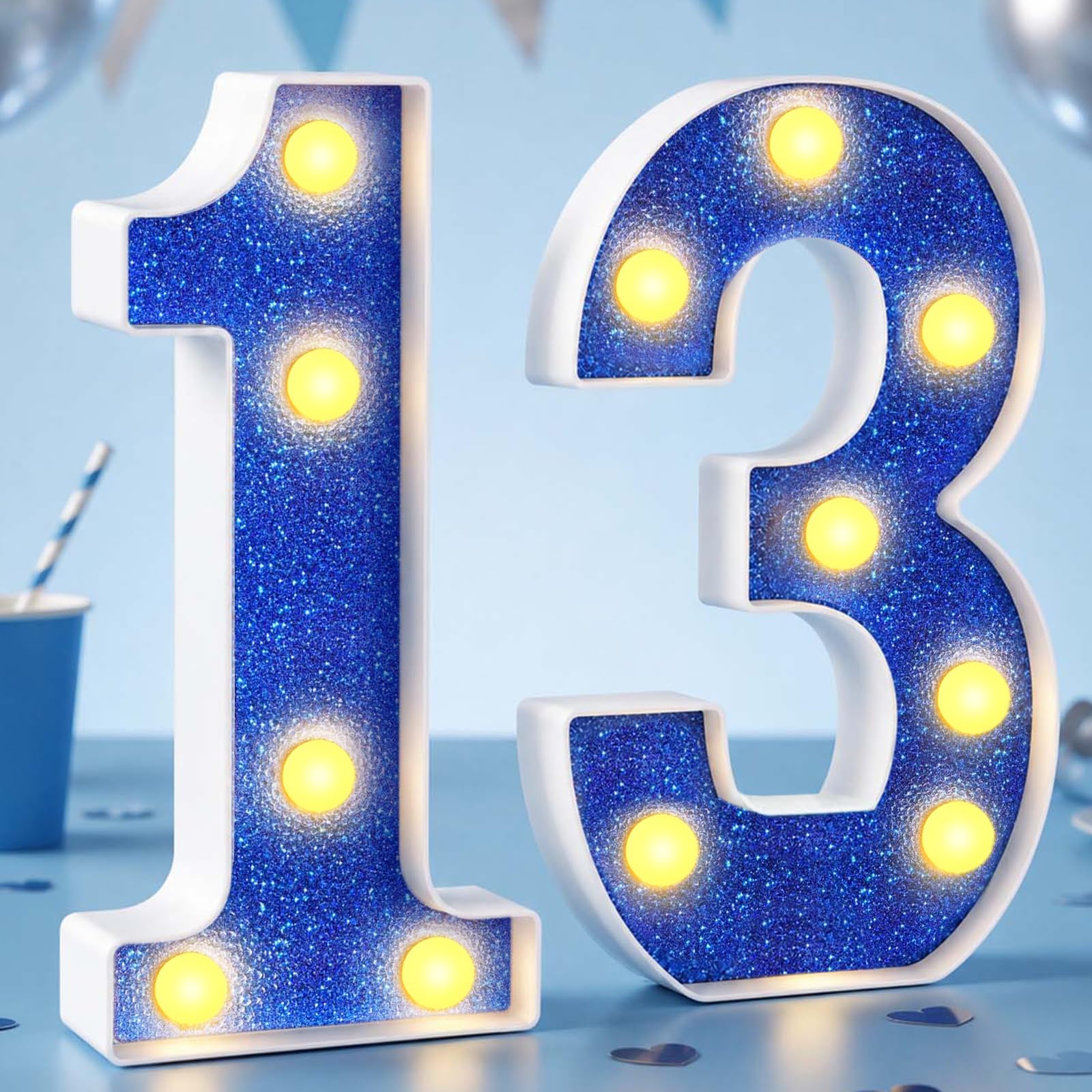 13th Birthday Decorations LED Light Up Numbers, Blue 13th Party Decorations for Centerpieces Table, Marquee Lights 13 Sign for Boys Birthday Party Backdrop Anniversary Home Wall Decor