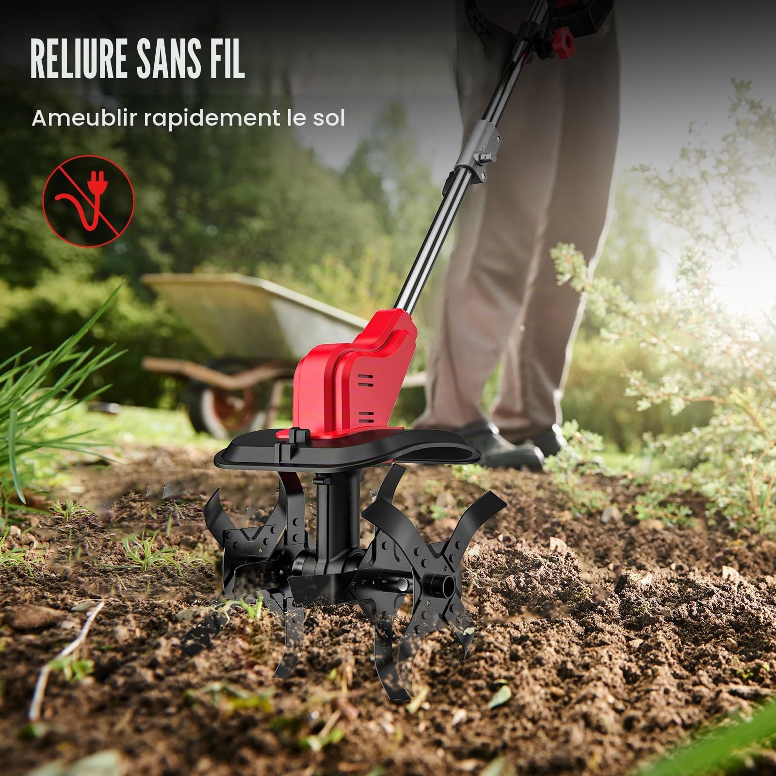 Motoculteur électrique à batterie pour Makita 21V, motobineuse de jardin 550W, profondeur de travail du sol 22cm, largeur de travail 30cm, 350 tr/min, motoculteur électrique avec 2 batteries, double