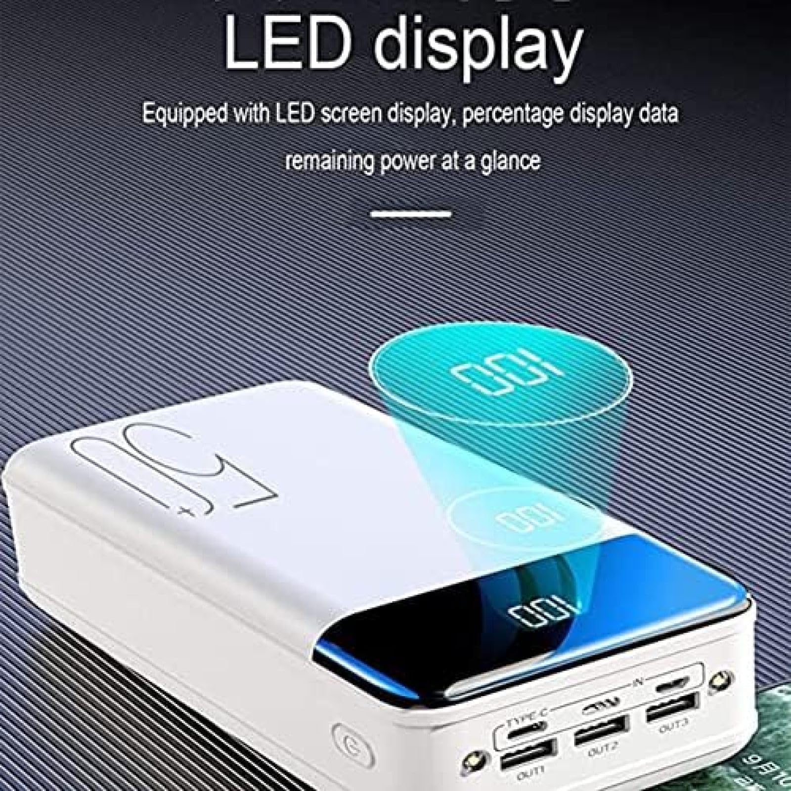 Power Bank Szybkie ładowanie 50000 mAh Przenośna ładowarka, Duża pojemność 3 wyjścia Bateria do telefonu z latarką i wyświetlaczem LED Zewnętrzna bateria kompatybilna z 99% urządzeń USB,Black
