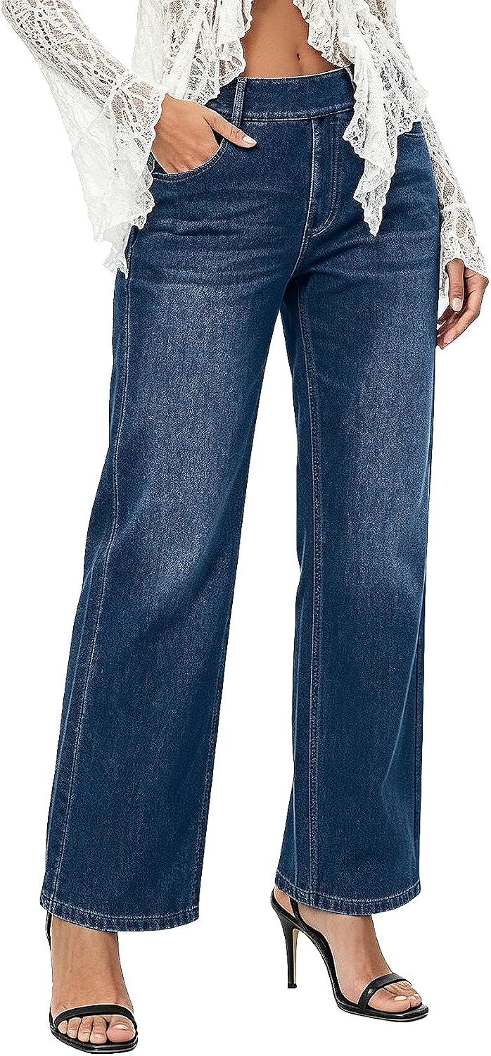 Wide Leg Jeans for Women Straight Leg High Waist Stretchy Jean Trendy Denim