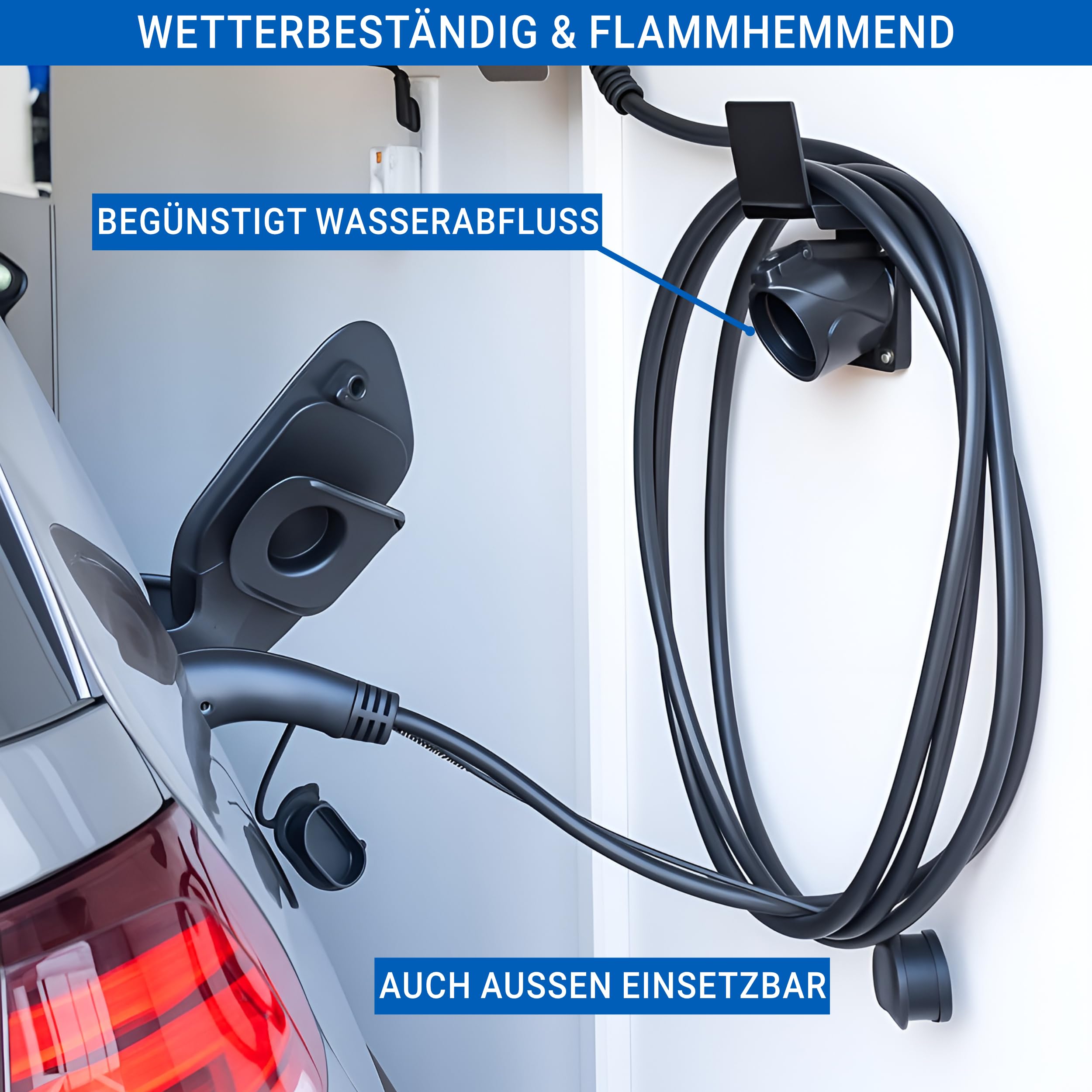 Typ 2 Wandhalterung, Halterung für Ladekabel – Widerstandfähige Kabelhalterung aus rostfreiem Stahl für Wallbox & Elektroauto