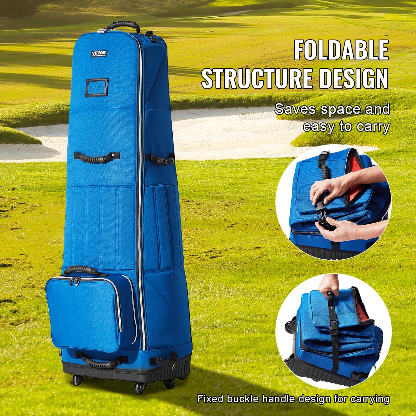 VEVOR Bolsa de Viaje Enrollable para Palos de Golf Bolsa de Carrito Portátil 6 Ruedas Impermeable Resistente al Desgaste 1200D Poliéster Oxford Bolsa de Almacenamiento para Palos de Golf, Azul