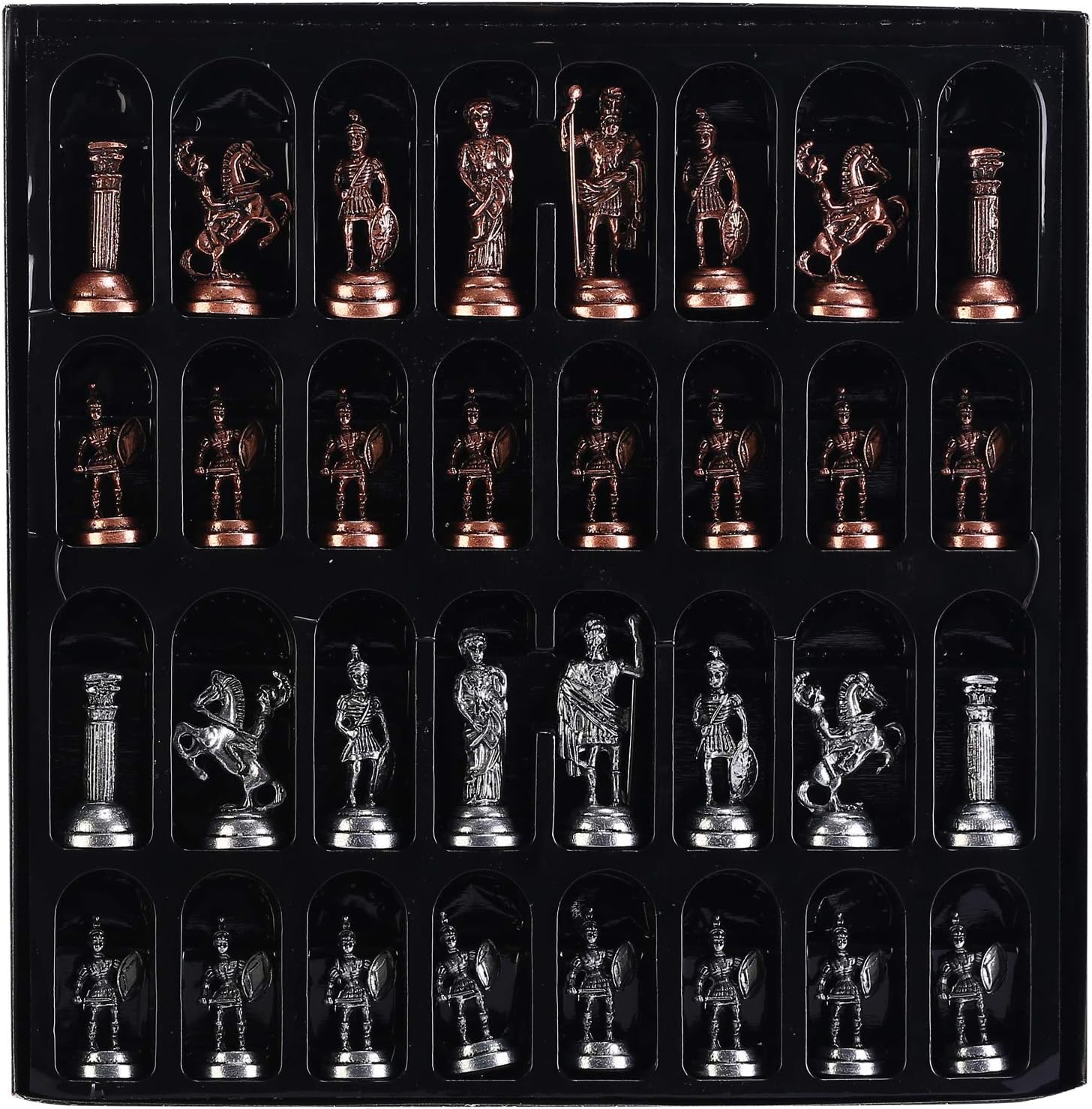 GiftHome Antique Copper Roman Figures Metal Chess Set for Adults,Handmade Pieces and Natural Solid Wooden Chess Board with Pearl Design Around Board and Storage Inside King 2,8 inc