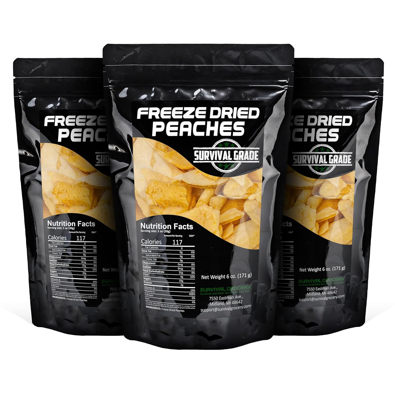 Survival Grocery Freeze Dried Peaches  All-Natural, No Added Sugar or Preservatives, Rich in Vitamin C & Fiber, Long Shelf Life, Healthy Snack for Yogurt, Smoothies, Baking & On-the-Go (18 oz./3 Bags)