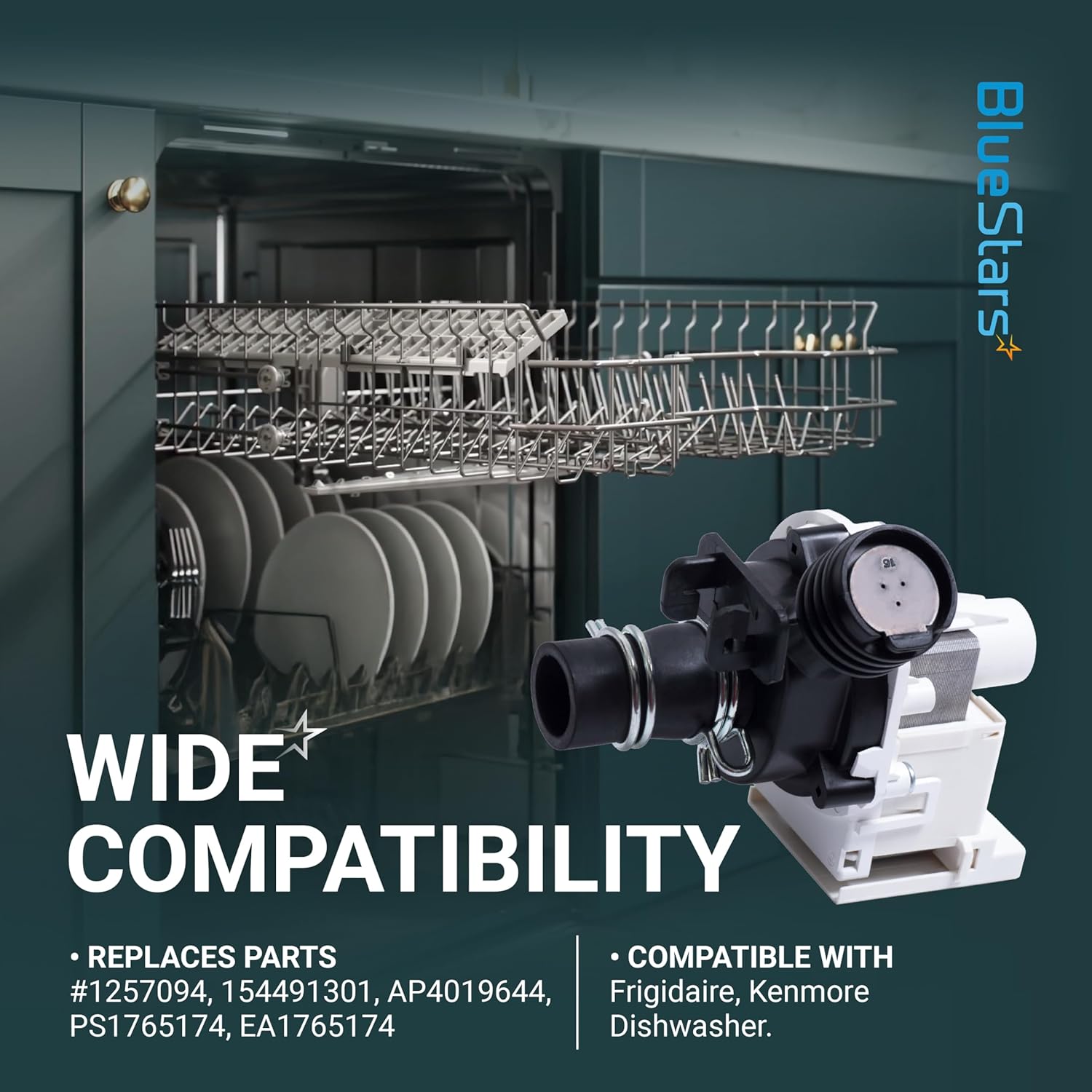 [UPGRADED] BlueStars 154580301 Dishwasher Drain Pump - Compatible with Frigidaire & Kenmore Dishwashers - Easy to Install & Ultra Durable - Replaces AP4019644 154491301 PS1765174 1257094