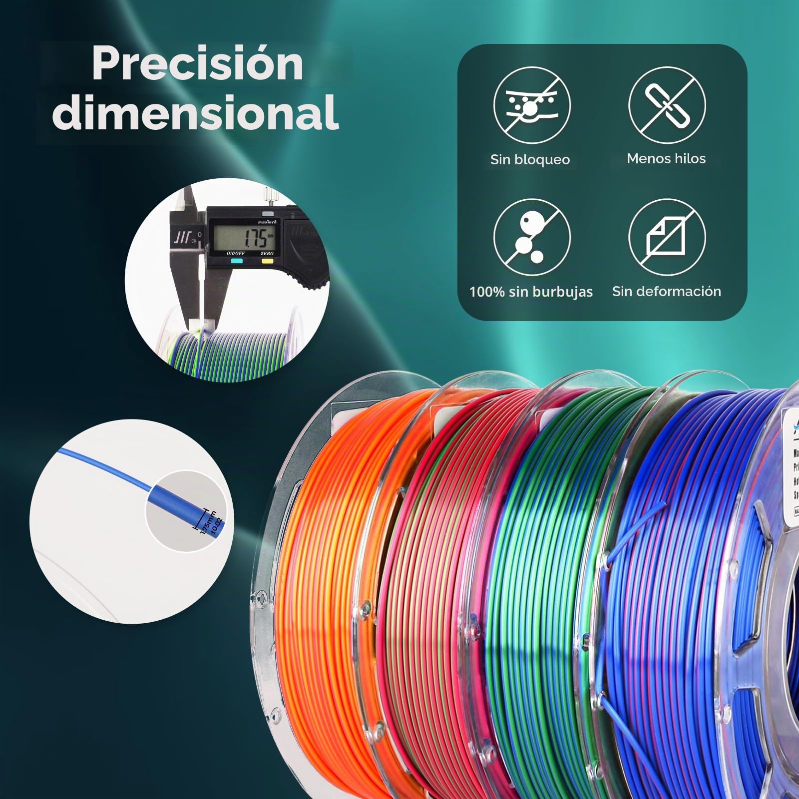 AMOLEN Filamento para impresora 3D de madera oscura, color iridiscente, filamento PLA de 1,75 mm, madera, 1 kg/2,2 lb, precisión dimensional +/- 0,02 mm,