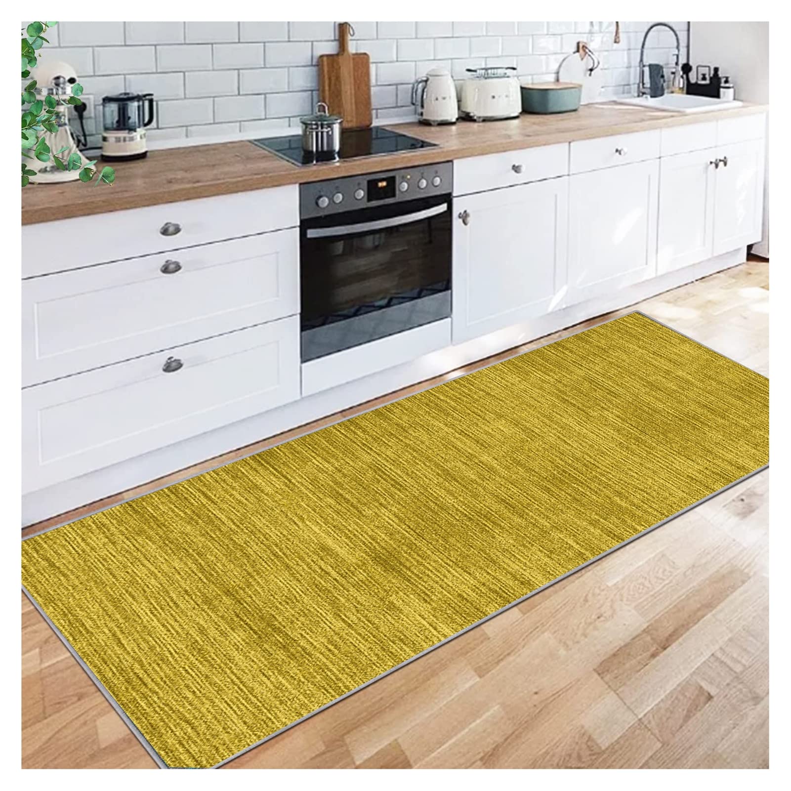 Siunwdiy Solid Yellow Runner Rug Extra Long 40x100cm Non Slip Washable Hallway Carpet Runner, Rubber Backed Kitchen Rug Dirt Trapper, Narrow Long Rug for Living Room Bedroom Stairs Entryway Corridor