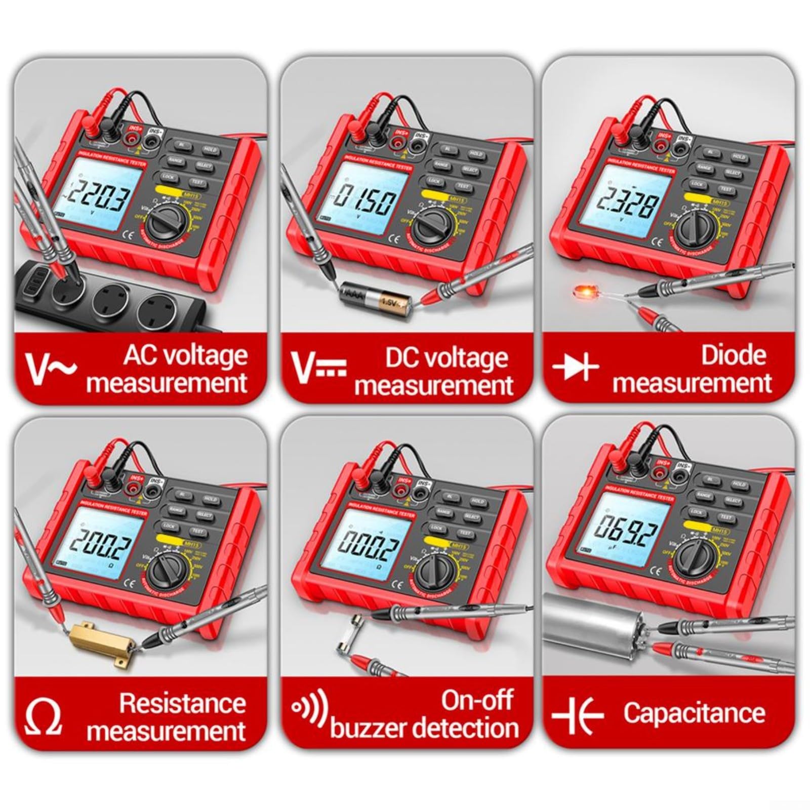MH15 Digitaler Megohmmeter Isolation swiderstandsmesser LCD Tester 100 250 500 1000V 168 x 132 mm für Wartung Reparatur Prüfung usw