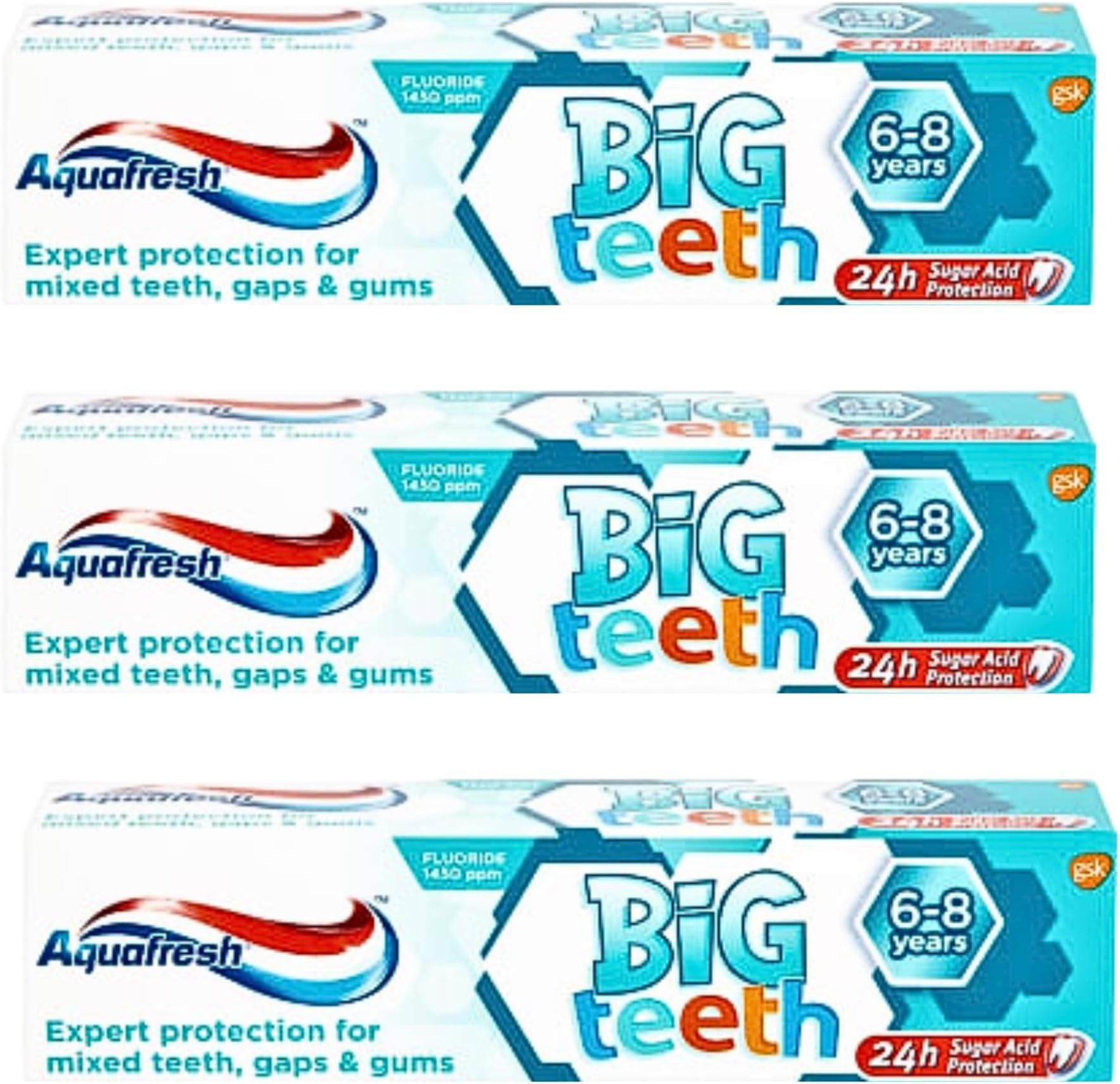 Toothpaste for Kids Bundle Consisting of Big Teeth 6-8 Years (3 Pack) with Oerich Lunchbox Card