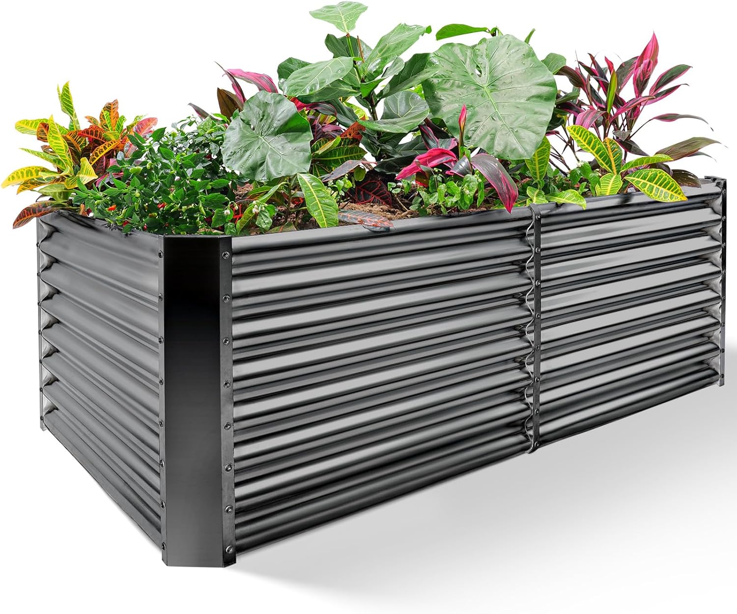 Land Guard 8×4×2 ft Galvanized Raised Garden Bed Kit, Galvanized Planter Raised Garden Boxes Outdoor, Large Metal Raised Garden Beds for Vegetables(Grey)… 8×4×2ft 3-grey