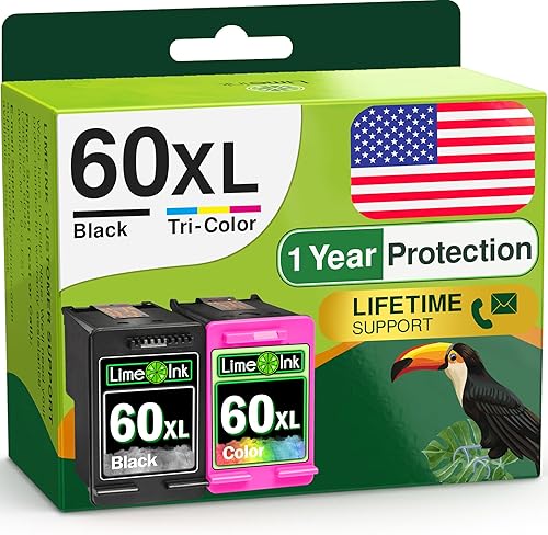 Limeink Cartucho de tinta remanufacturado de repuesto para HP 60 Cartucho de tinta Combo Pack Color Negro para HP 60 Paquete combinado de color