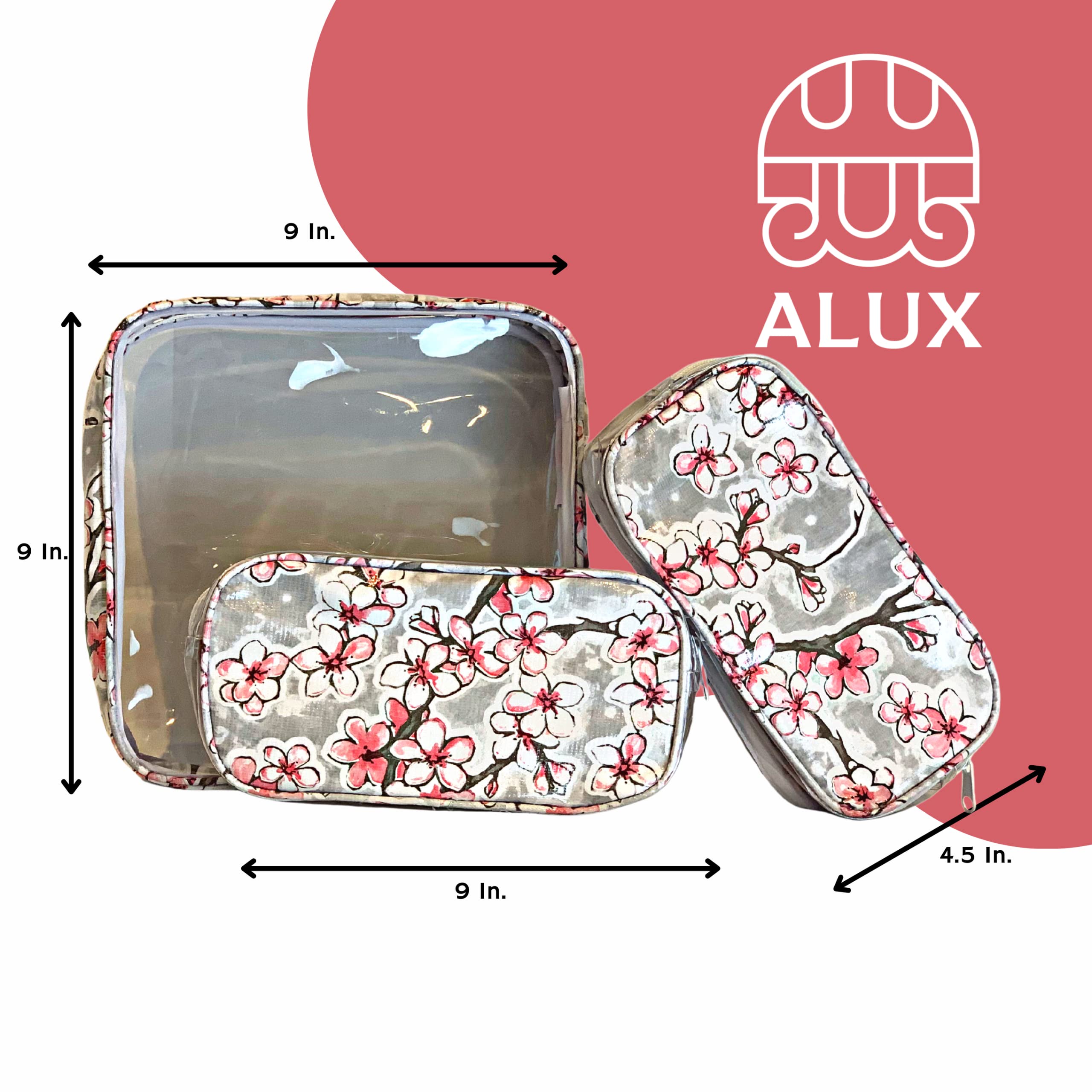 Alux Lot de 3 trousses de maquillage de voyage imperméables multicolores - Grande et moyenne trousse de maquillage pour voyage et cosmétiques, Gris Sakura