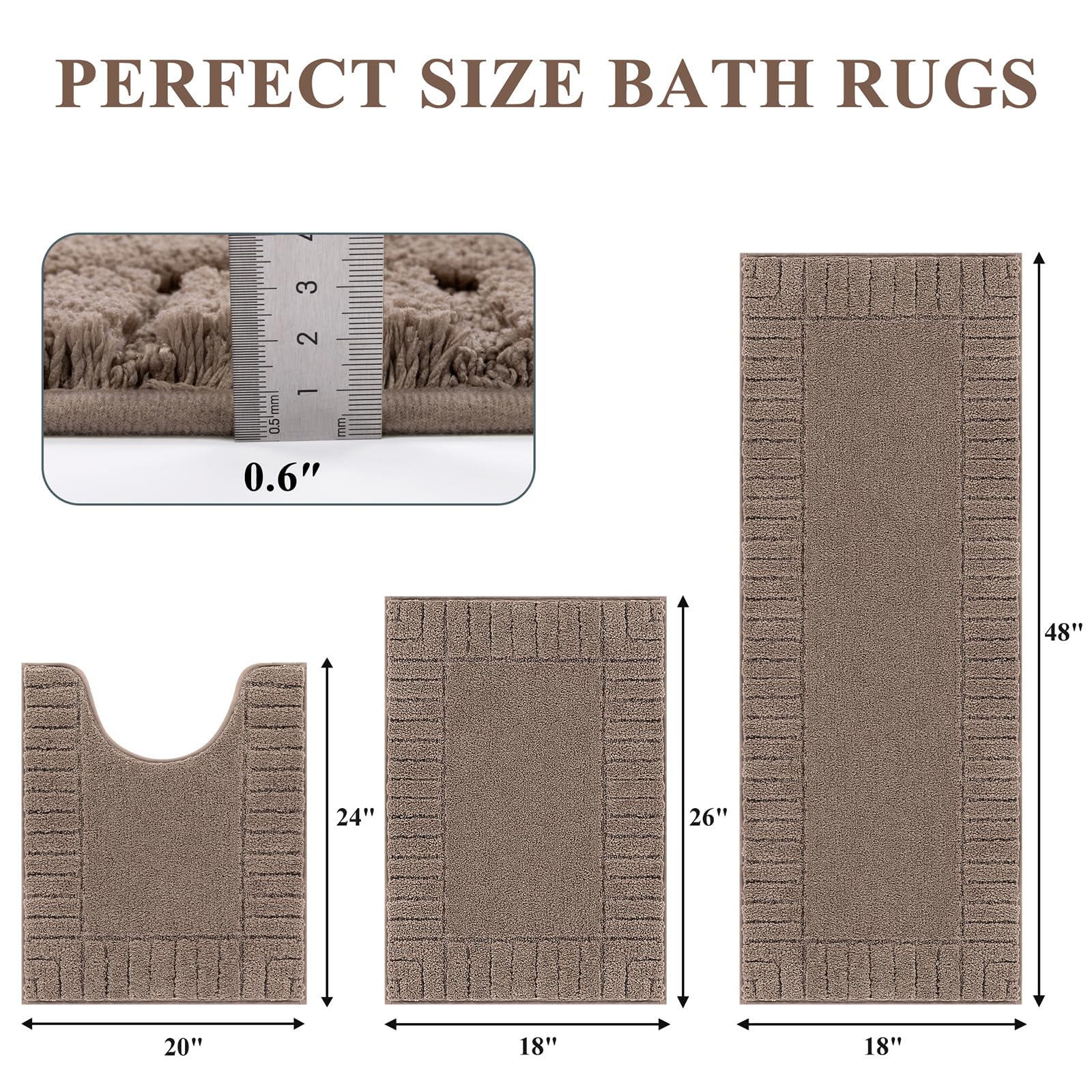 Pauwer Set di tappeti da bagno 3 pezzi tappeti da bagno doccia con contorno a forma di U tappetino da bagno assorbente in microfibra tappetini da bagno antiscivolo lavabili in lavatrice set di