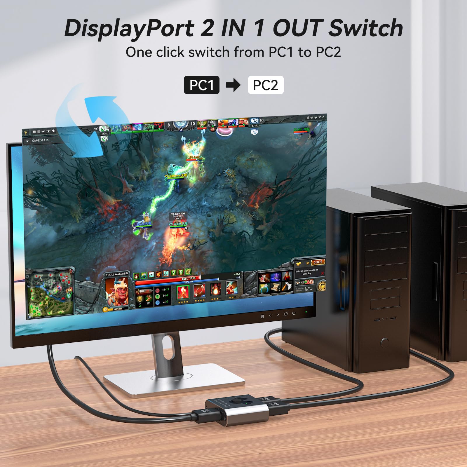Switch Display Port 2 In 1 Out 8K60Hz 4K144Hz Displayport 1.4 DP Compatibile TV Monitor Proiettori