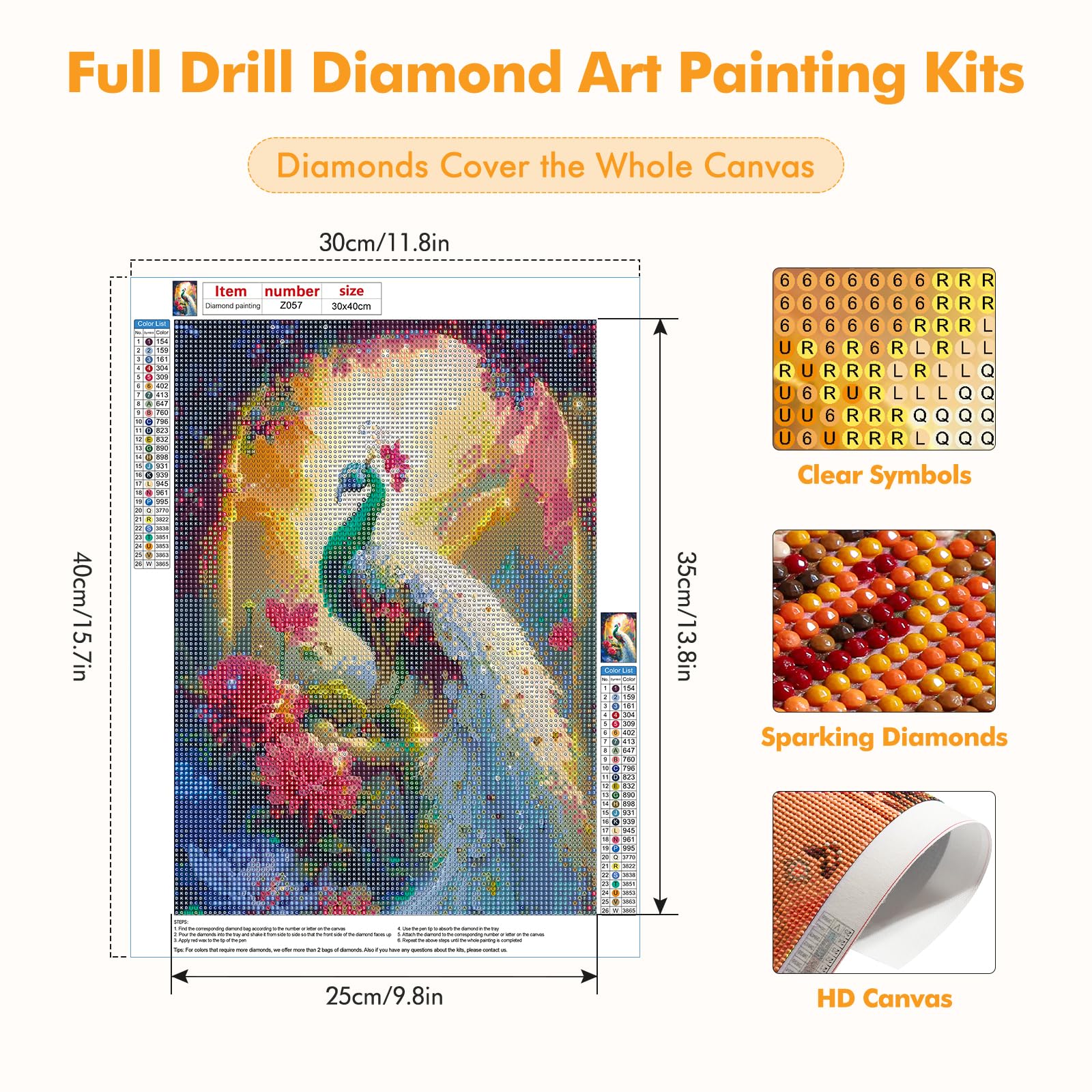 HEIBAGO 4 Pack Diamond Painting Kits for Adults Kids, 5D Peacock Diamond Art Kits for Kids Beginners, Full Drill Diamond Dots Kits Animal Gem Craft for Home Art Decor 30x40cm - Image 2
