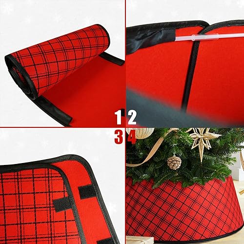 Miniatura 6 de Collar de árbol de Navidad de 25 pulgadas, falda de árbol a cuadros, decoración rústica de interior, rojo y negro (1 unidad)