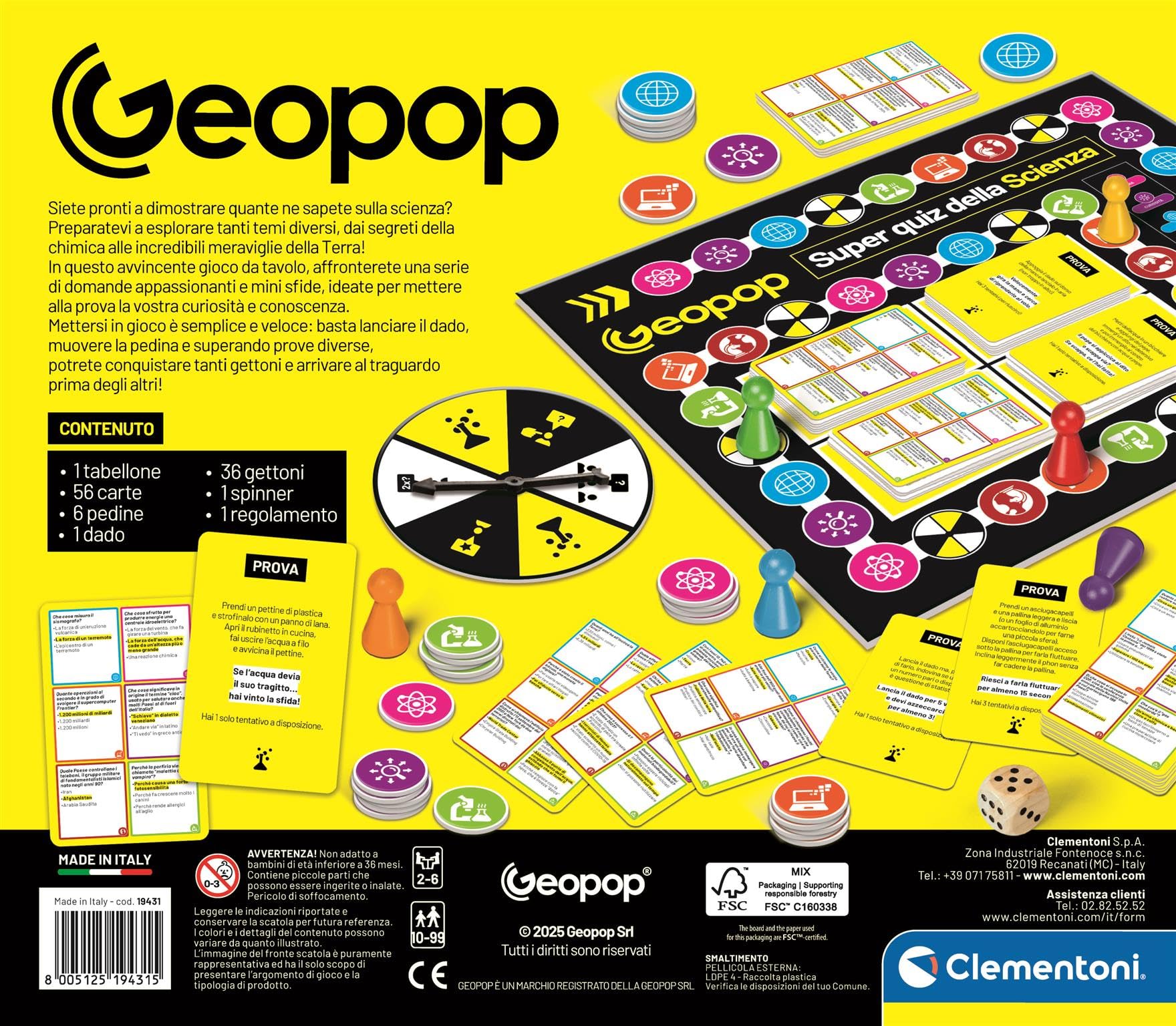 Clementoni x Geopop - Il Super Quiz della Scienza, Gioco Scientifico per Bambini 10+ Anni, Gioco di Società a Tema Scientifico, 2-6 Giocatori, Made in Italy, Lingua Italiana, 19431