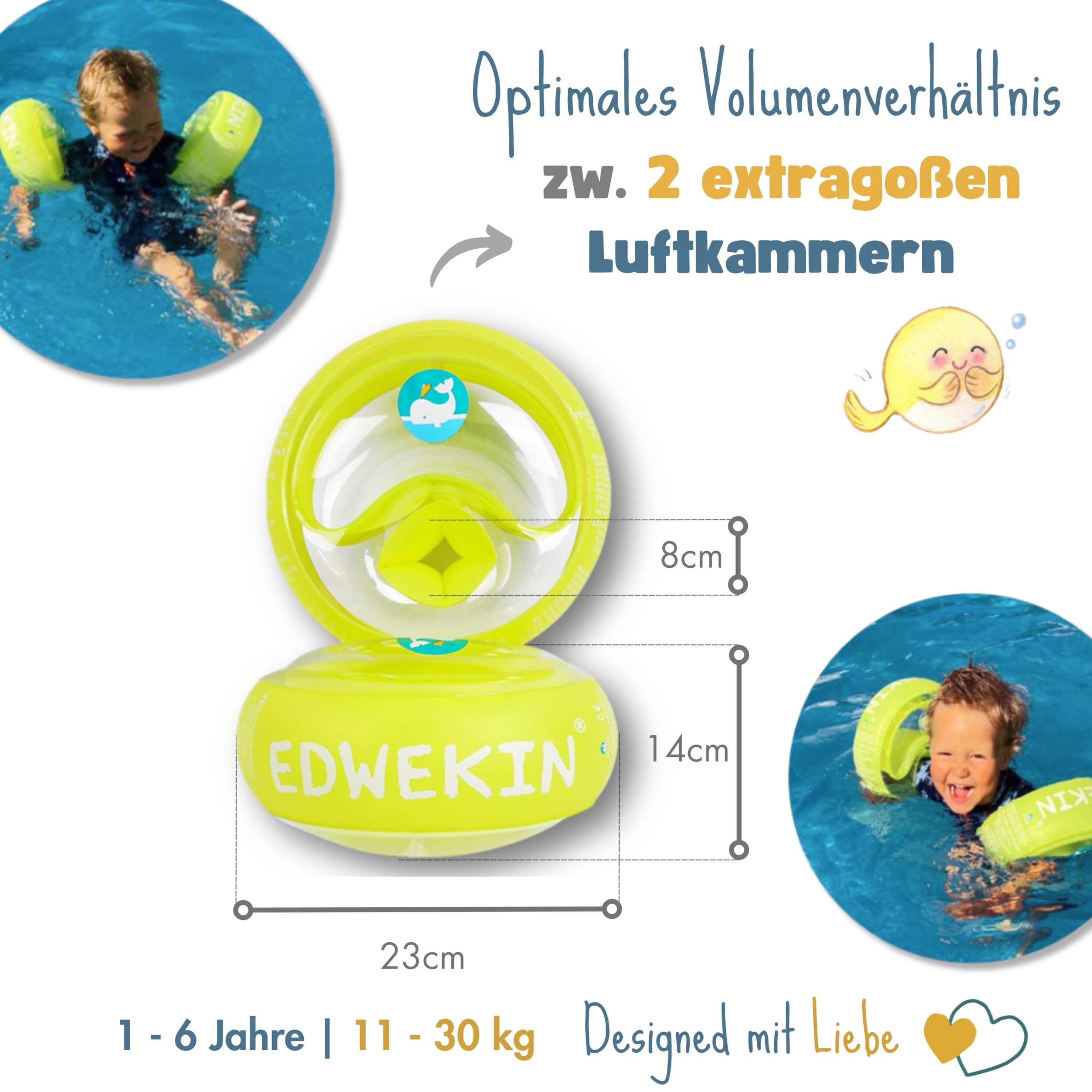 EDWEKIN® Premium Schwimmflügel | TÜV & GS-geprüft ✓ | Für Kinder 1–6 Jahre | BPA-frei & stylisches Design | Sichere Schwimmhilfe für Babys und Kleinkinder